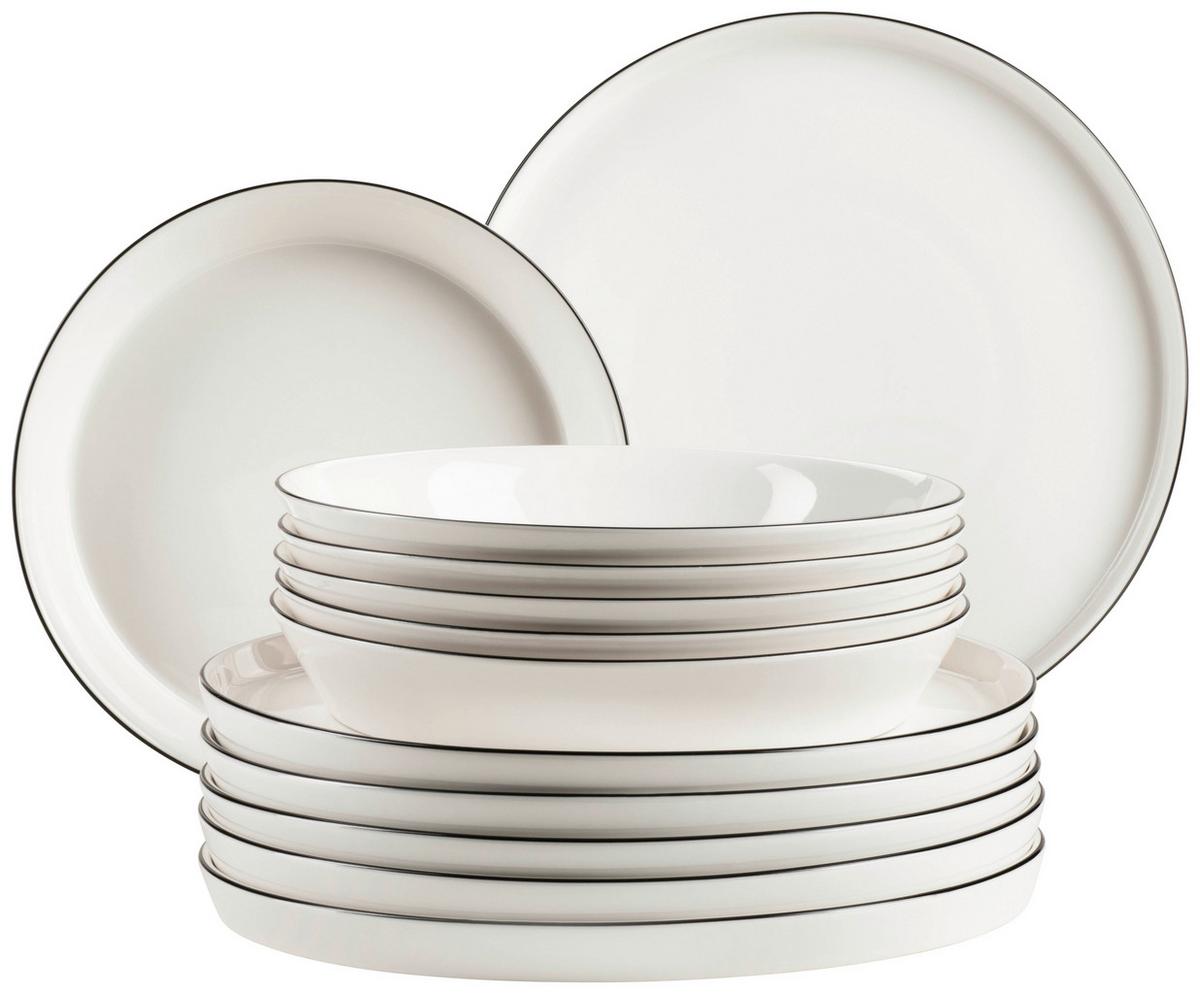 Tafelservice Sita Porzellan 6 Personen Geschirr Set - Schwarz/Weiß, Trend, Keramik - Mäser