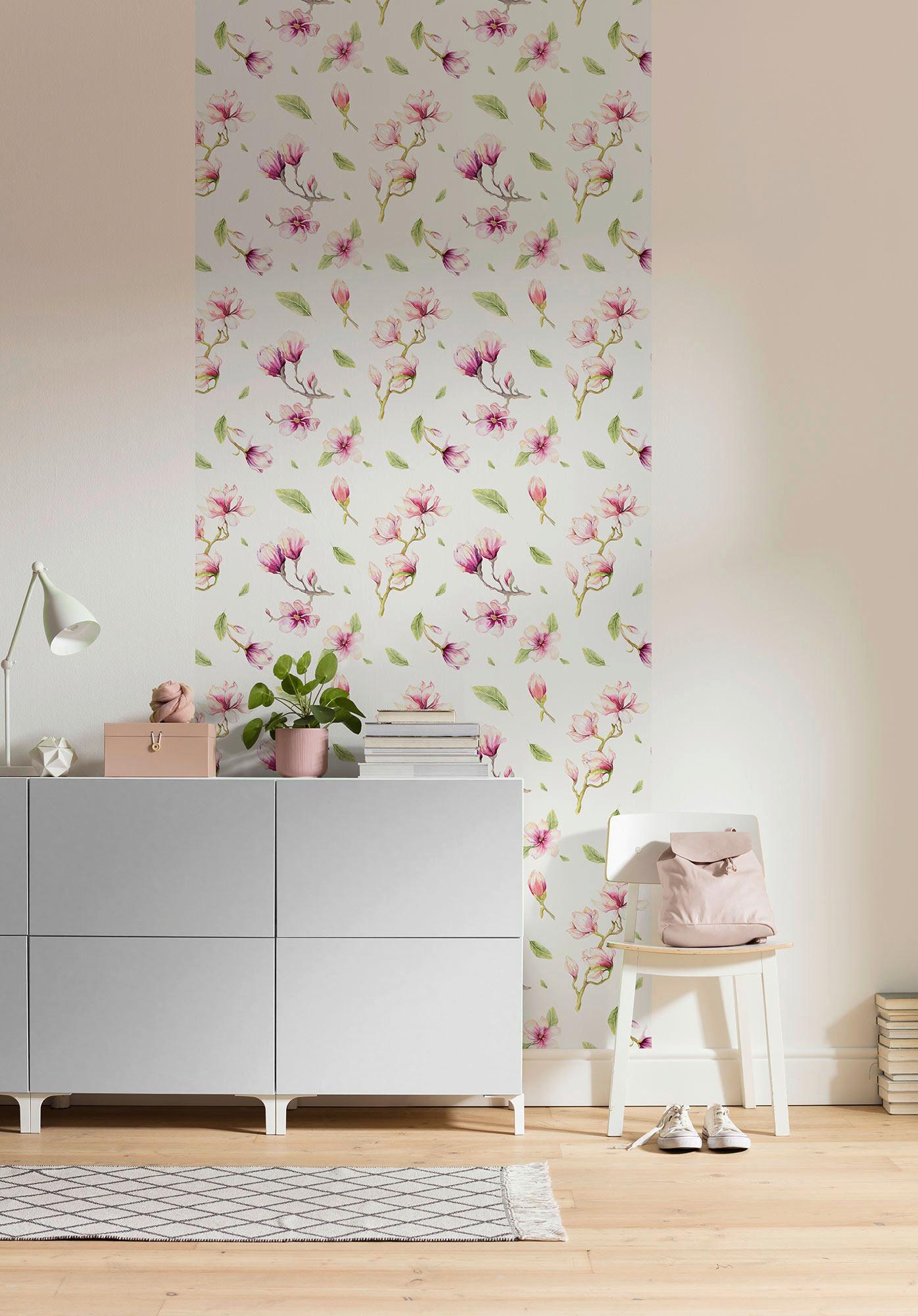 Vliestapete Magnolia Rapport Panel - Rosa/Weiß, Basics (100/250cm) - Komar