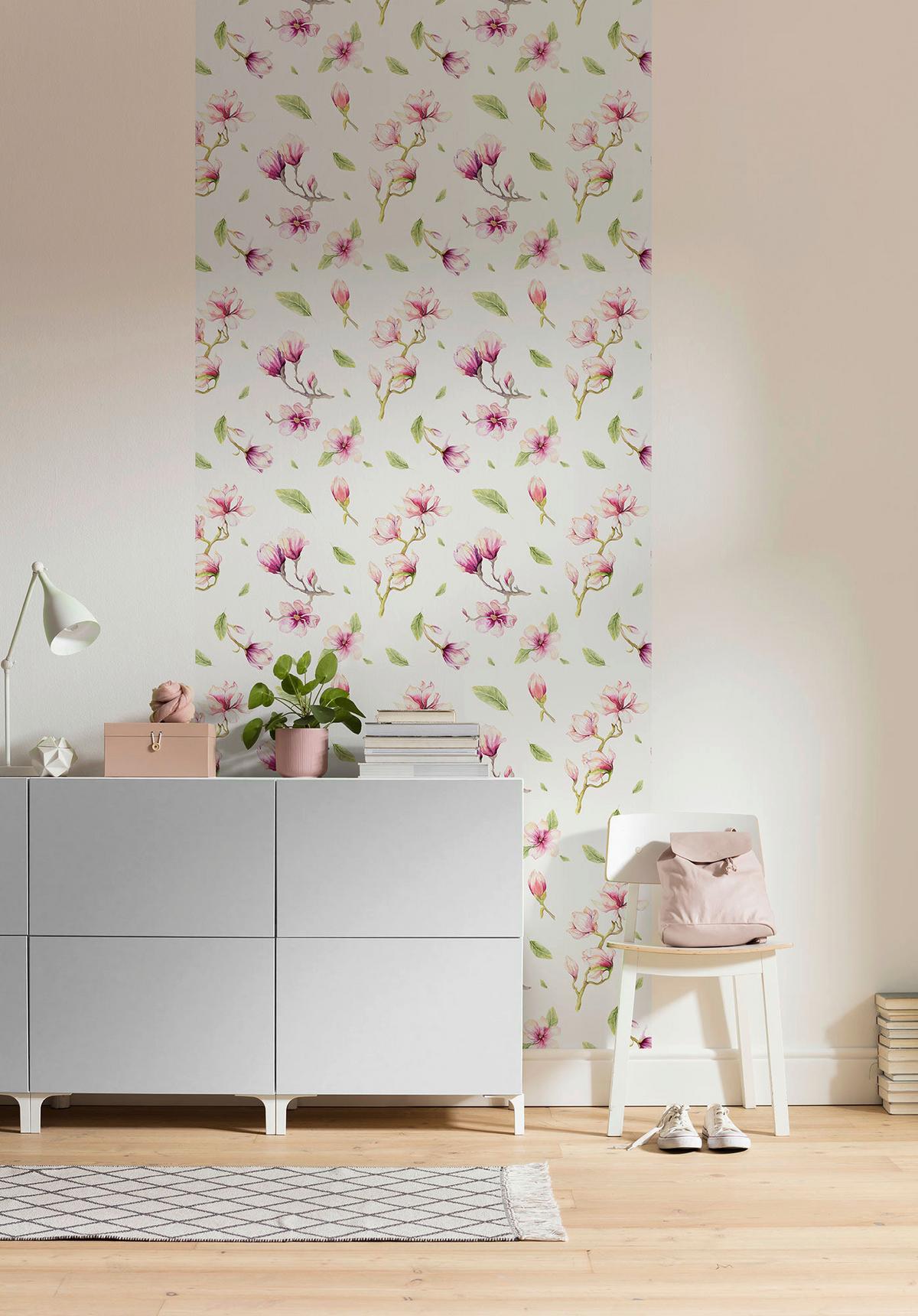 Vliestapete Magnolia Rapport Panel - Rosa/Weiß, Basics (100/250cm) - Komar
