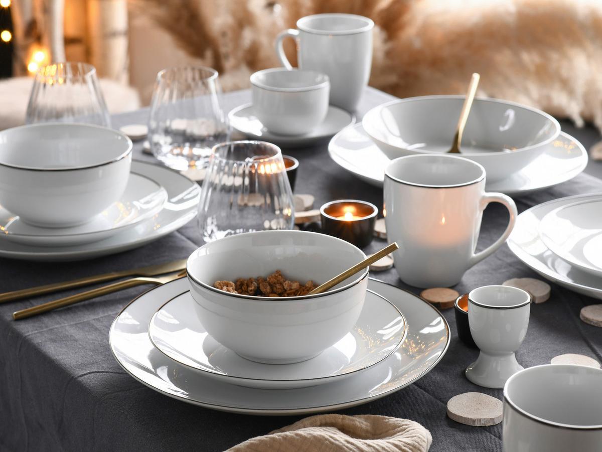 Tafelservice Luna Black Line 18--Teilig., Schwarz, Weiß - Schwarz/Weiß, Basics, Keramik - Creatable