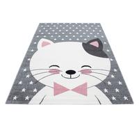 Kinderteppich Katze Grau/Weiß/Pink Kids 80x150 cm - Pink/Weiß, Trend, Textil (80/150cm)