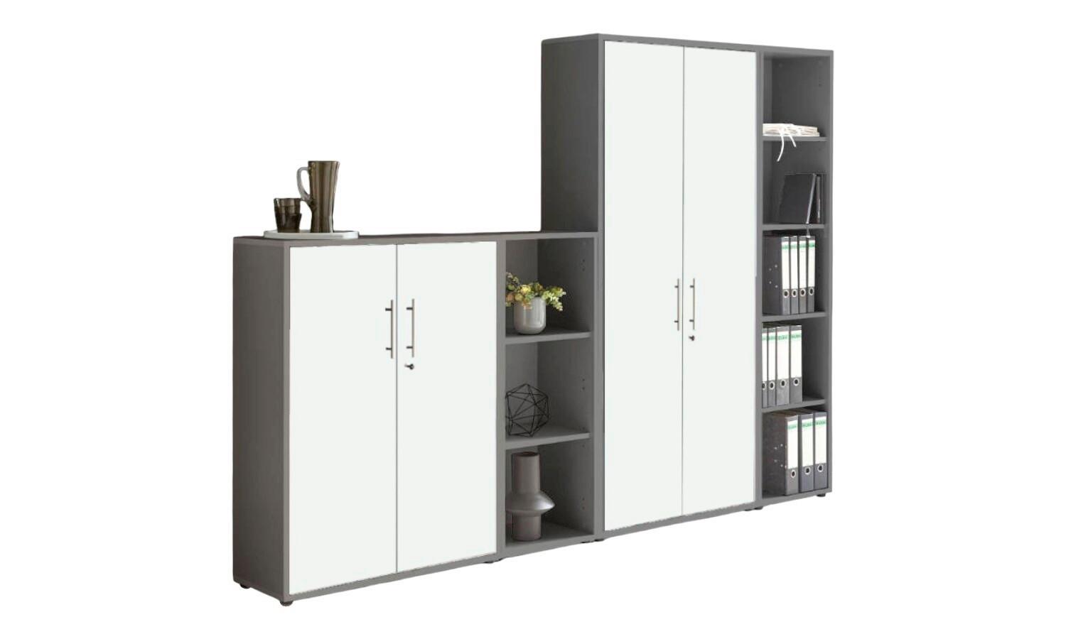 AKTENSCHRANK OFFICE EDITION - SW SET 4 - Anthrazit/Weiß, MODERN, Holzwerkstoff (128,5/185,6/33cm) - MID.YOU