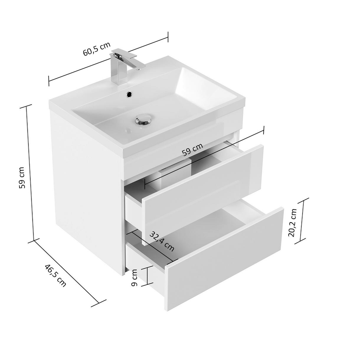 WASCHTISCHKOMBI Fellini, Weiß HG B: 60 cm - Weiß Hochglanz/Weiß, Basics, Keramik/Holzwerkstoff (60cm) - MID.YOU