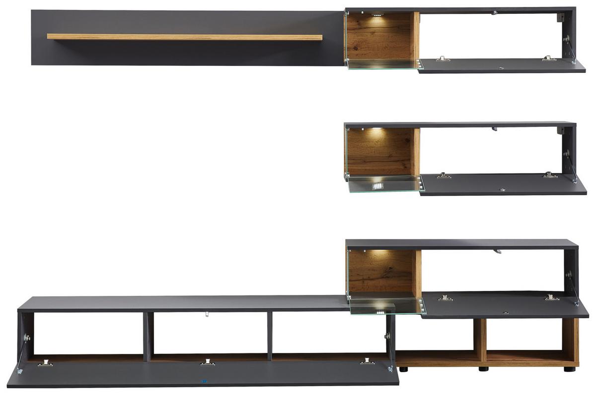 Wohnwand Modern 3 Tlg. Silk Wotaneiche Dekor/anthrazit - Eichefarben/Anthrazit, MODERN, Glas/Holzwerkstoff (240/150/40cm) - Livetastic