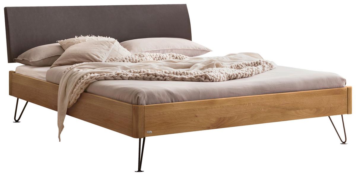 Bett Lugano, Wildeiche 140x200 Cm - Wildeiche/Dunkelgrau, MODERN, Holz/Textil (140/200cm) - Hasena