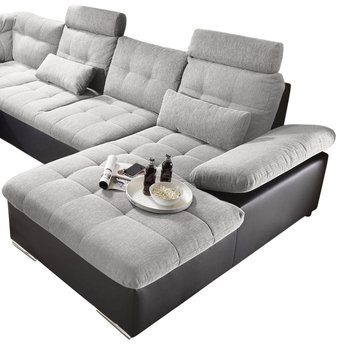Sedací souprava ve tvaru U JAKARTA stříbrná /černá - černá/barvy stříbra, Moderní, kompozitní dřevo/textil (218/324/170cm) - MID.YOU