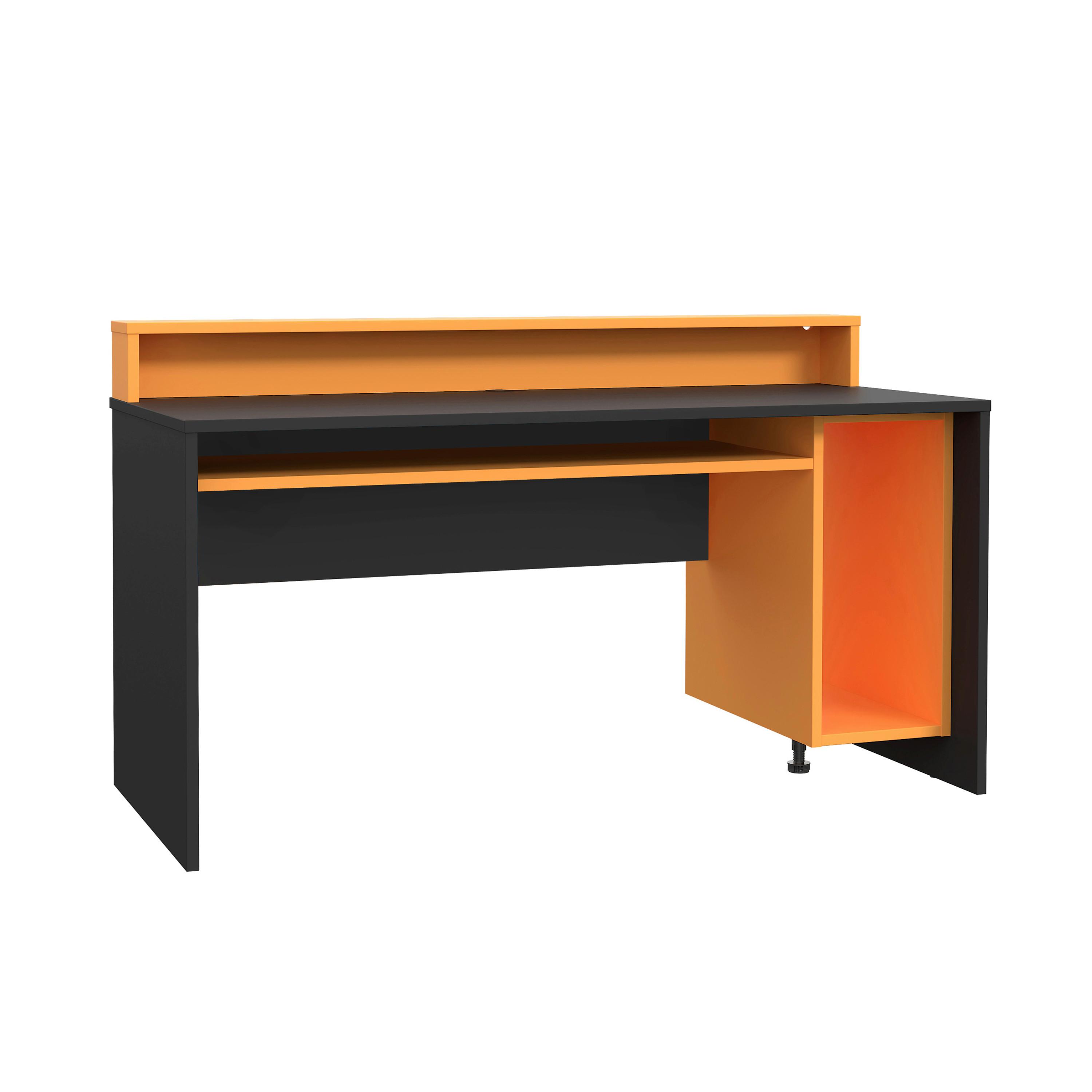 Gaming Tisch mit Stauraum und Aufsatz B 160cm H 94cm Tezaur - Schwarz/Orange, MODERN, Holzwerkstoff/Kunststoff (160/69/93,8cm) - MID.YOU