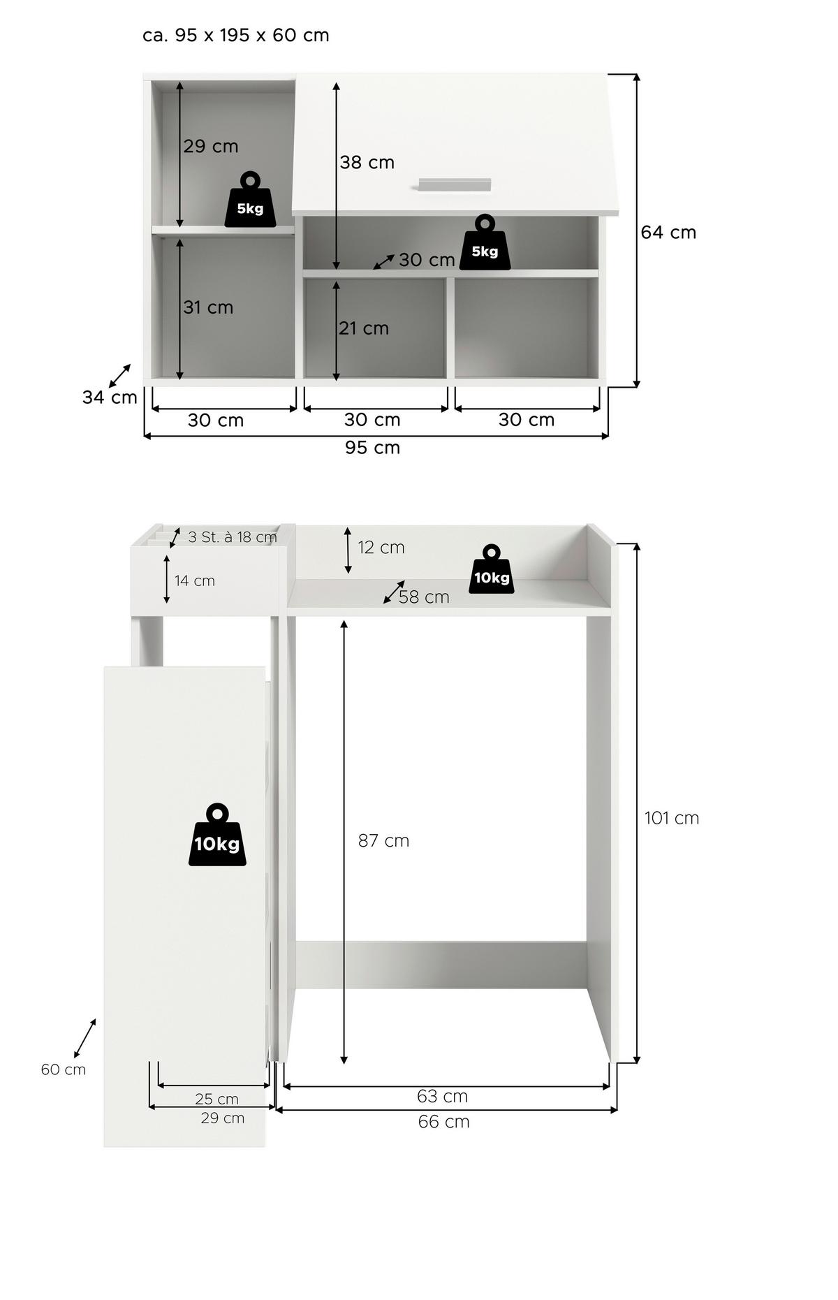 Waschmaschinenschrank Free Weiß B: 95cm - Weiß, Basics, Holzwerkstoff (95/195/60cm) - MID.YOU