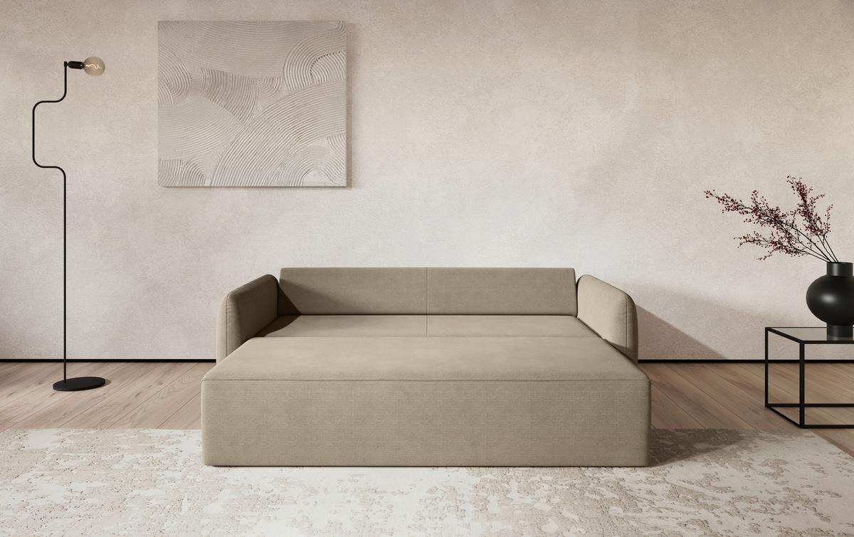 Megasofa mit Bettfunktion Flow Cord braun, B: 222cm - Hellbraun/Schwarz, Trend, Textil (222/89/102cm) - MID.YOU