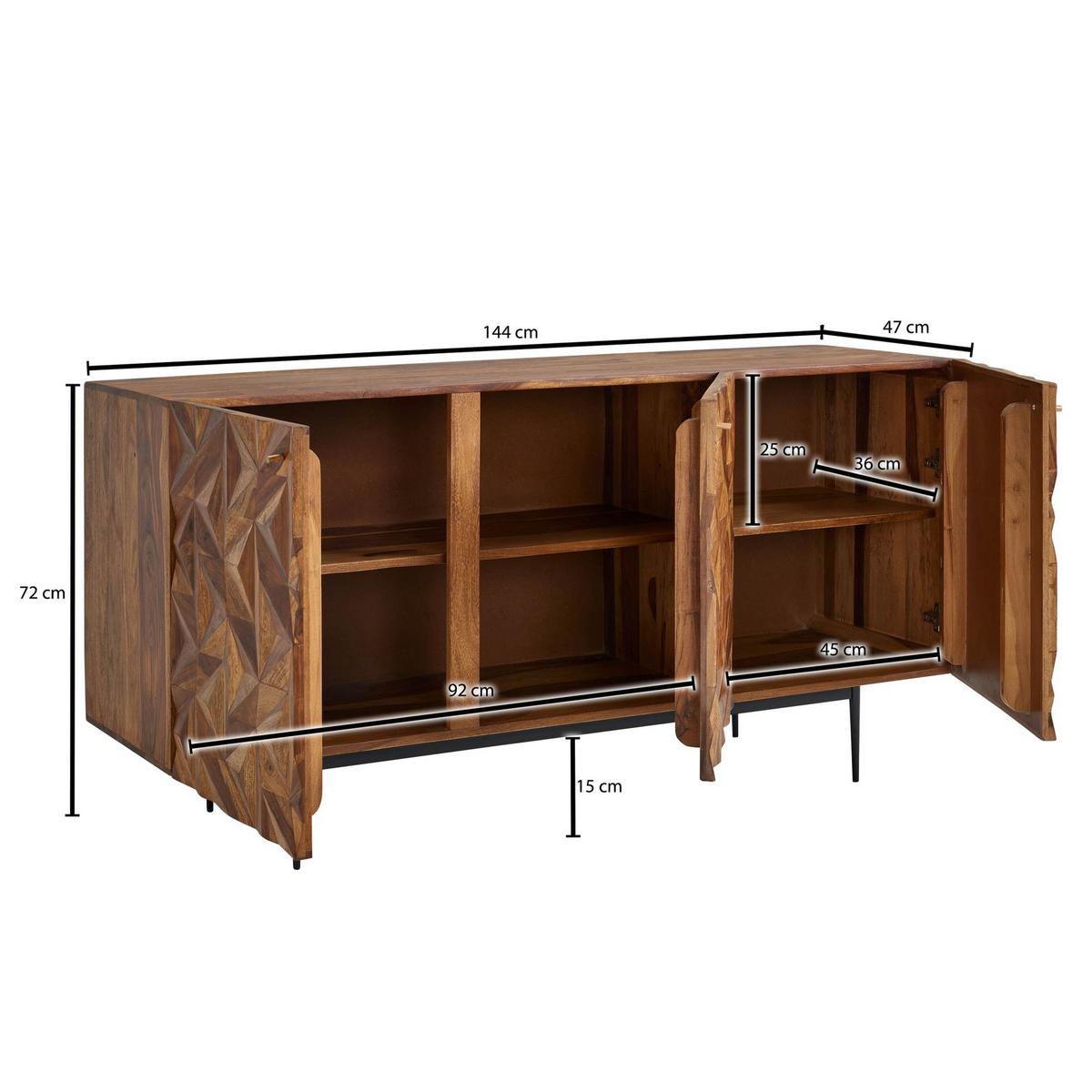 Sideboard Sheesham Sheeshamfarben B: 144 cm - Sheeshamfarben/Schwarz, Design, Holz (144/72/47cm) - MID.YOU