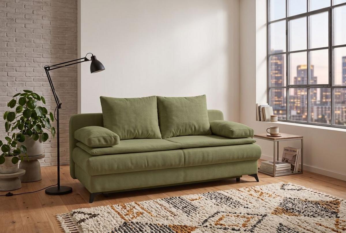 Rozkladacia pohovka KEN, olivovozelená - olivovozelená/čierna, Konventionell, kompozitné drevo/textil (209/105cm) - Based