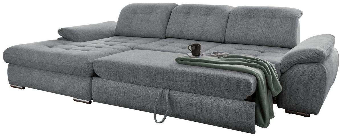 Ecksofa mit Bettkasten Rigatti Silberfarben 184x314cm - Chromfarben/Anthrazit, MODERN, Textil (184/314cm) - Livetastic