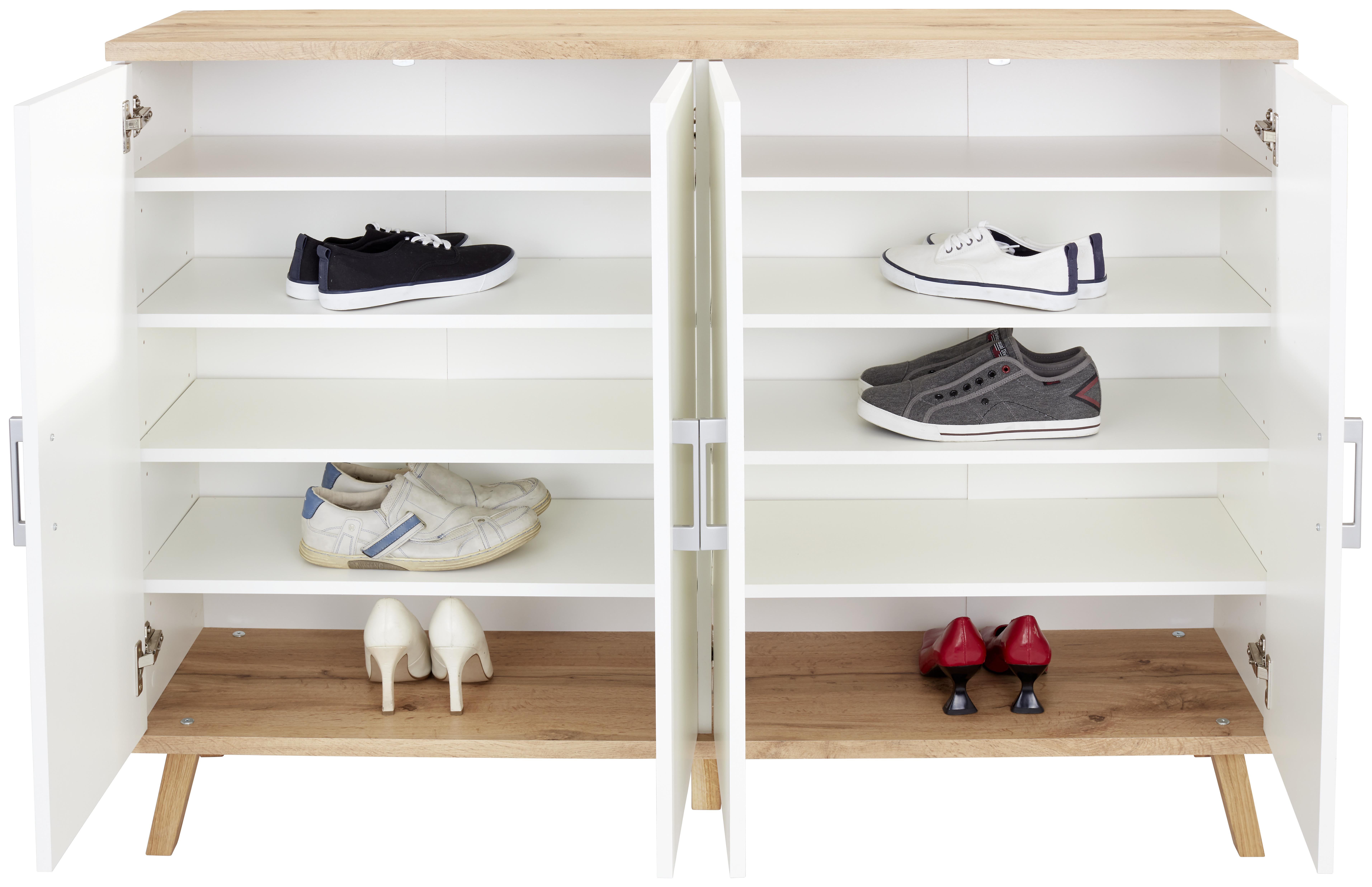Schuhschrank Rivoli Weiß/Eiche Dekor 4-Türig B: 140 cm - Eichefarben/Weiß, KONVENTIONELL, Holzwerkstoff (140/100/35cm)