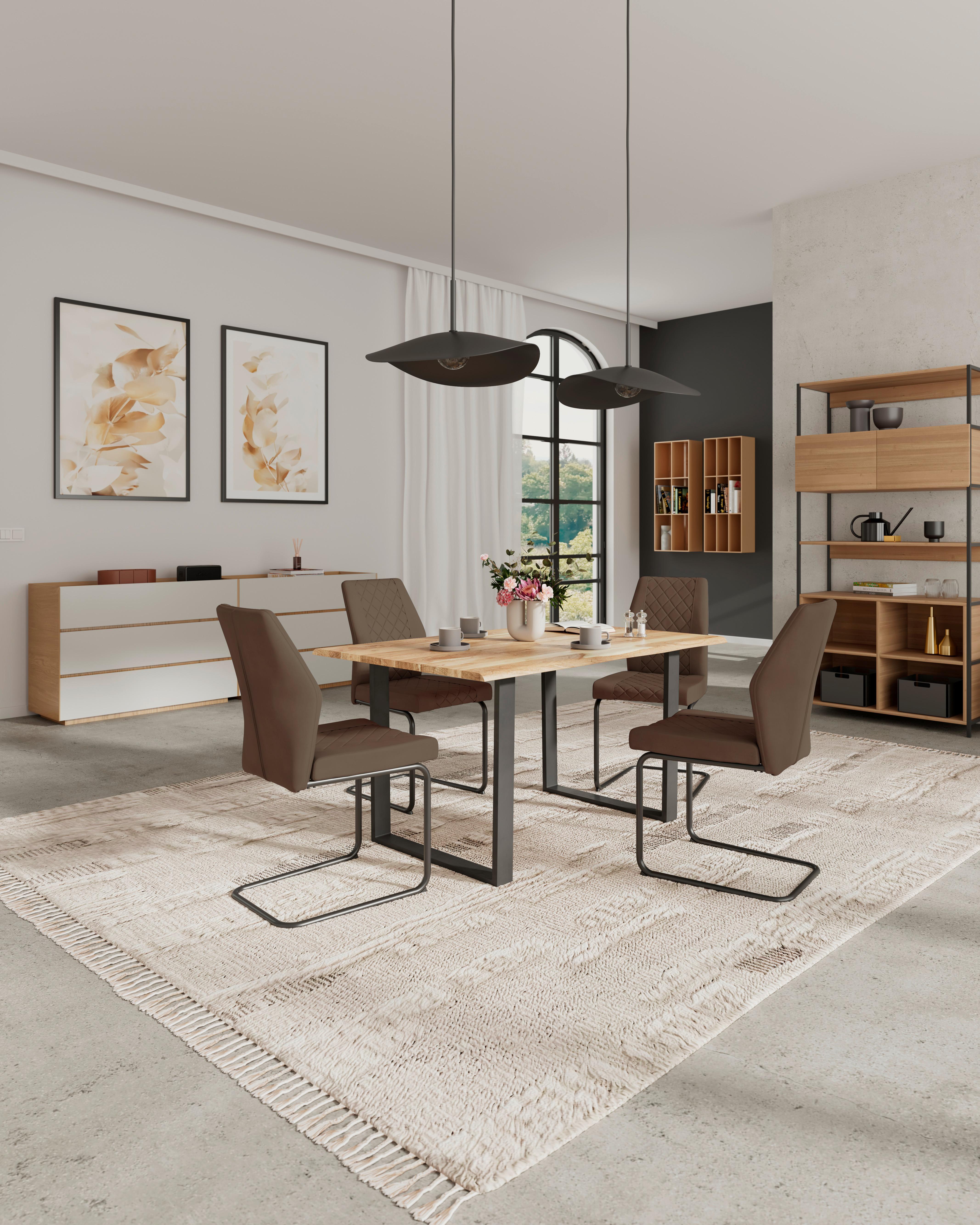 Stuhl Nina Verlours Braun, B: 49 cm - Schwarz/Braun, MODERN, Textil/Metall (49/91/66cm)