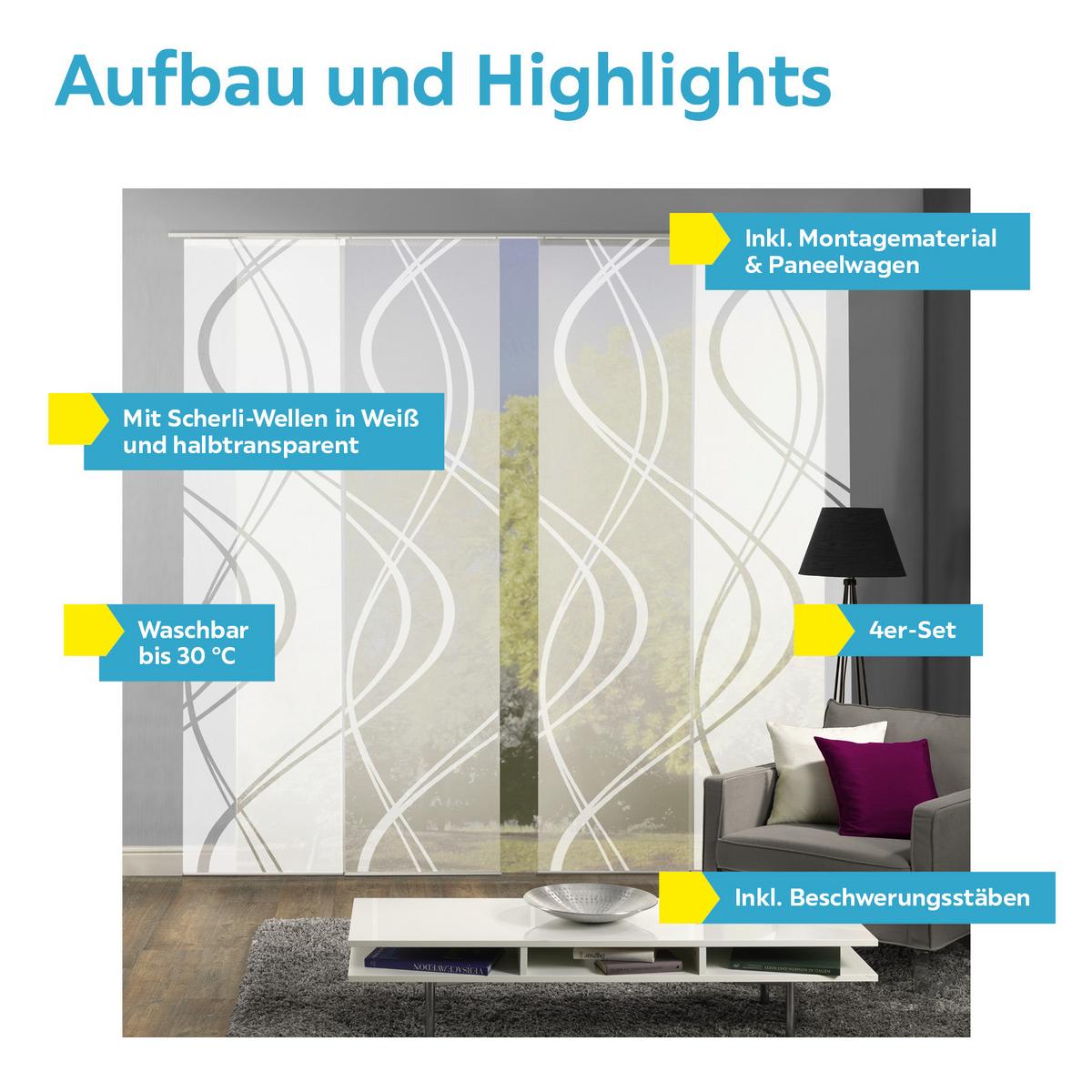 Flächenvorhang 4-Tlg. Tiberio B: 60 cm, Weiß Halbtransparent - Weiß, MODERN, Textil (60/245cm)