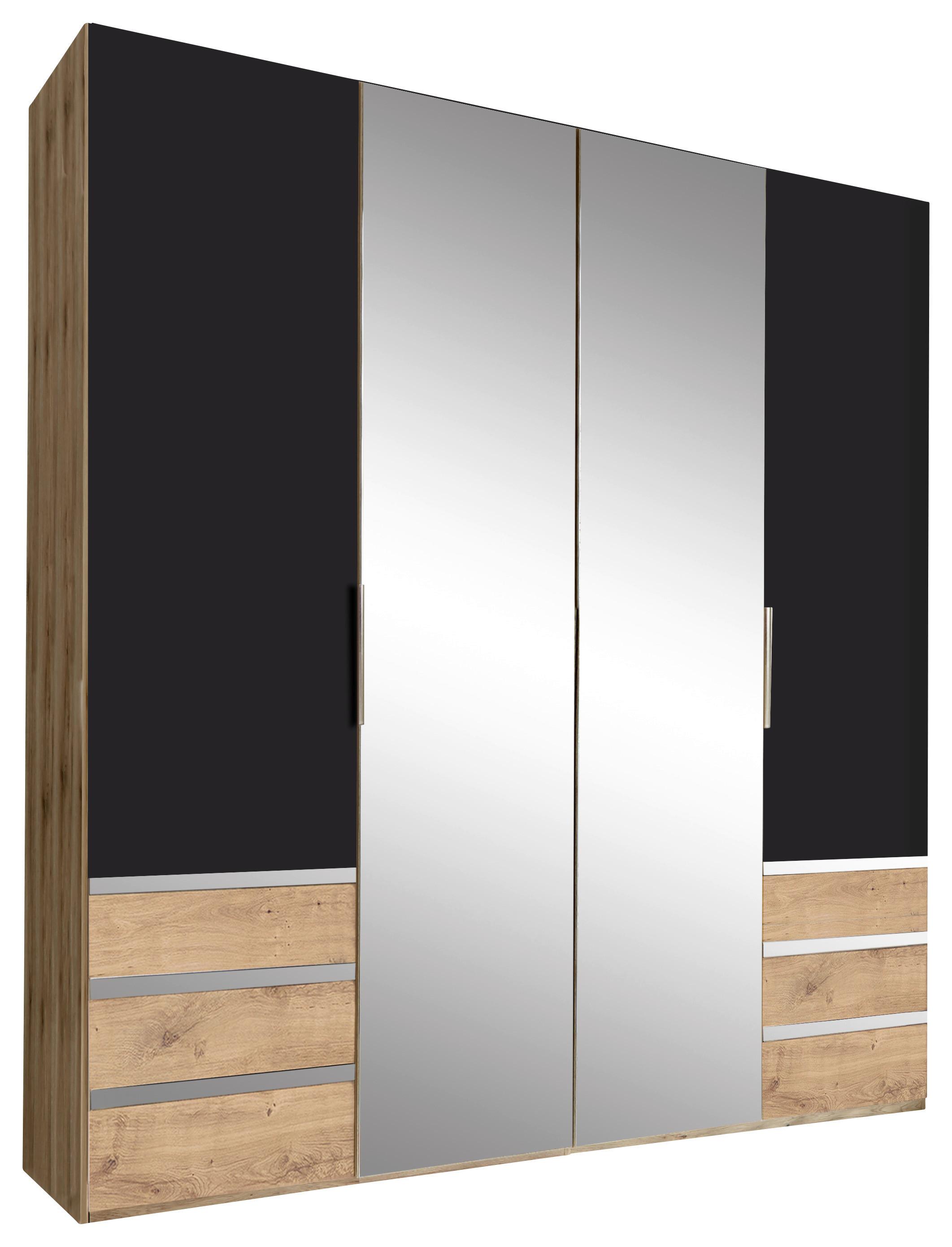 Drehtürenschrank Mit Spiegel + Laden 200cm Level 36a, Graphit - Eichefarben/Silberfarben, MODERN, Glas/Holzwerkstoff (200/216/58cm) - MID.YOU