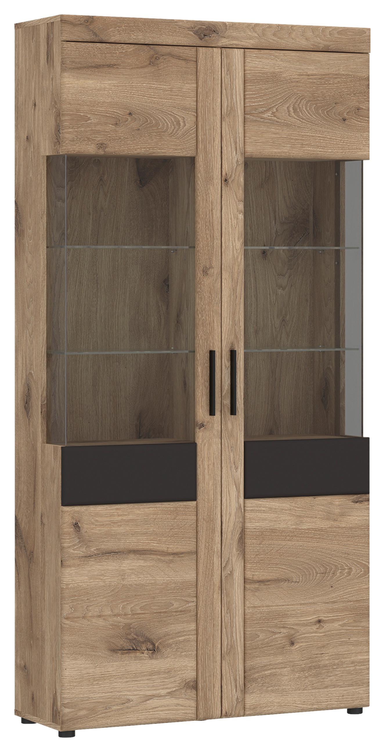 Vitrine Grano Eichefarben B: 92,8 Cm - Eichefarben/Dunkelgrau, Trend, Glas/Holzwerkstoff (92,8/195/37,4cm)