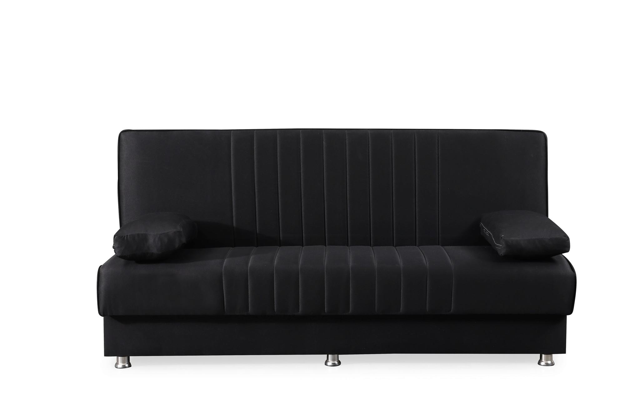 3-Sitzer-Sofa Eslano Mit Schlaffunktion Schwarz - Chromfarben/Schwarz, Design, Textil (190/87/87cm) - Livetastic