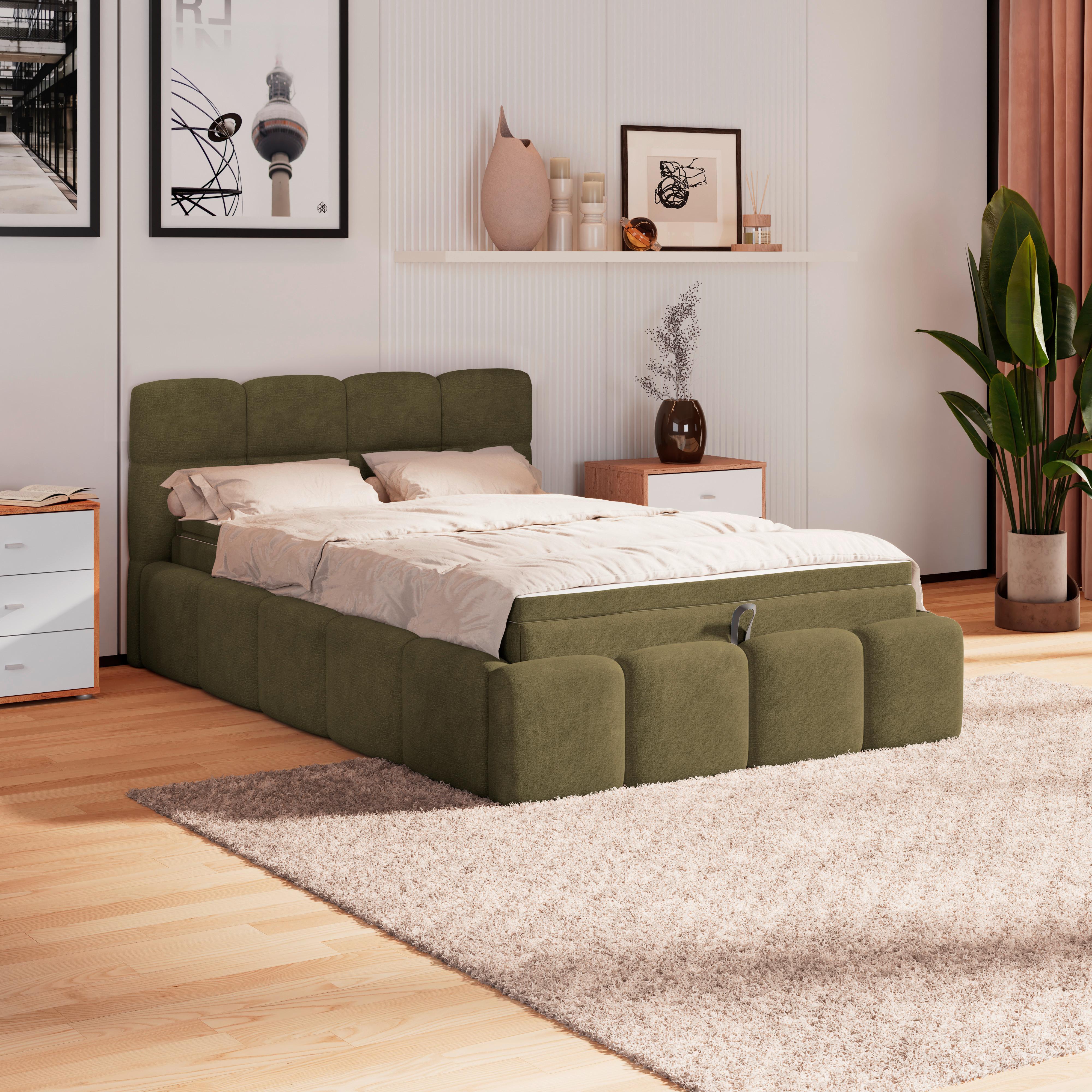 Polsterbett Noe Grün 120x200 cm - Schwarz/Weiß, Trend, Textil/Metall (120/200cm)