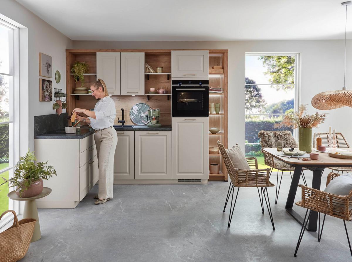 Eckküche Springfield - Sandfarben/Grasgrün, ROMANTIK / LANDHAUS, Holzwerkstoff (165/270cm) - Vertico