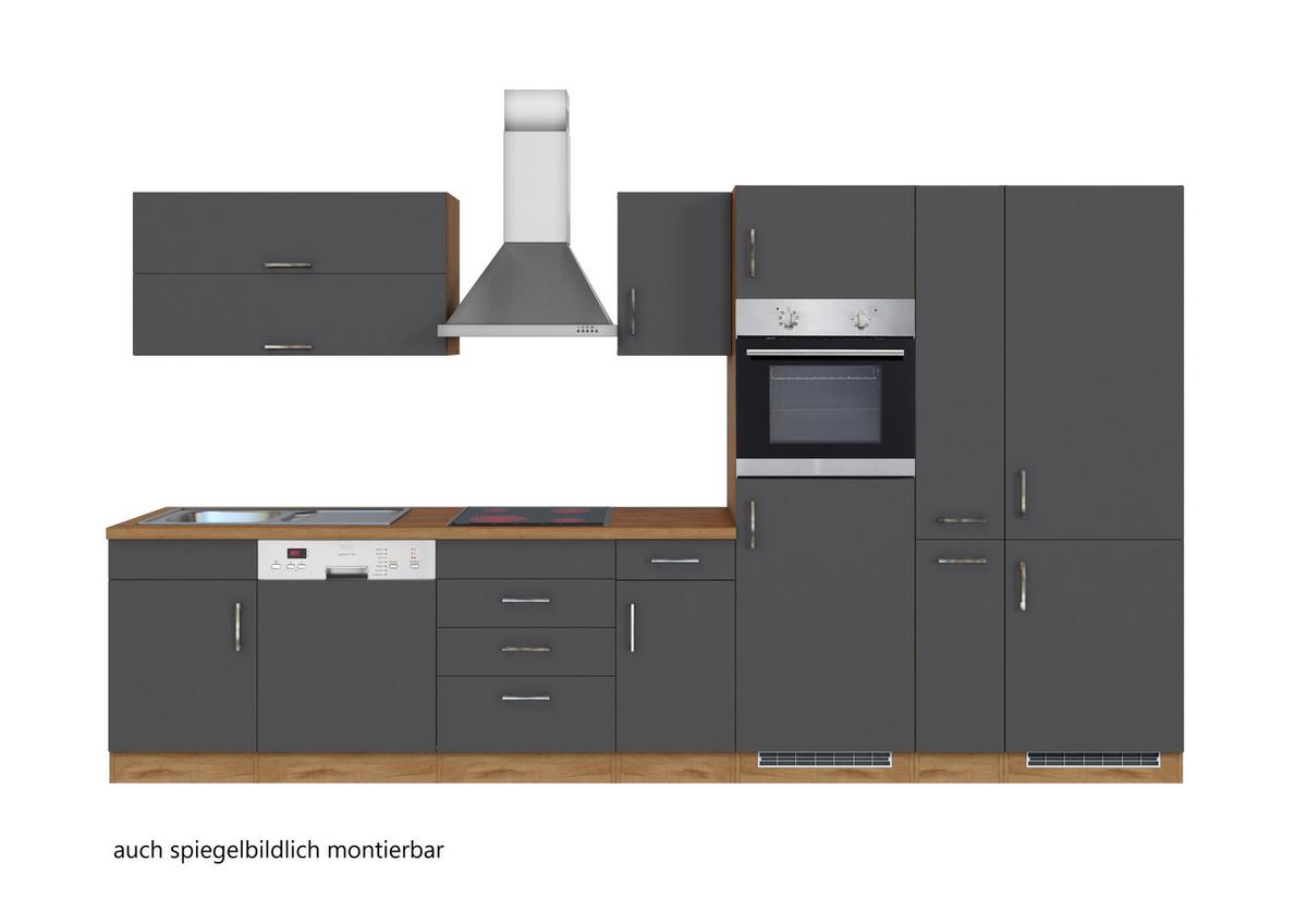 Küchenzeile Sorrento Mit Geräten 360 cm Anthrazit - Anthrazit/Eiche Wotan, MODERN, Holzwerkstoff (360cm) - Held