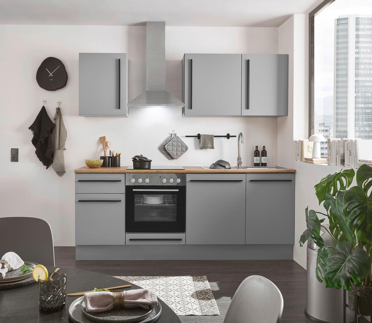 Kuchyňský blok DENVER bez spotřebičů, šířka 220 cm - šedá/barvy dubu, Design, kompozitní dřevo/plast (220cm) - MID.YOU