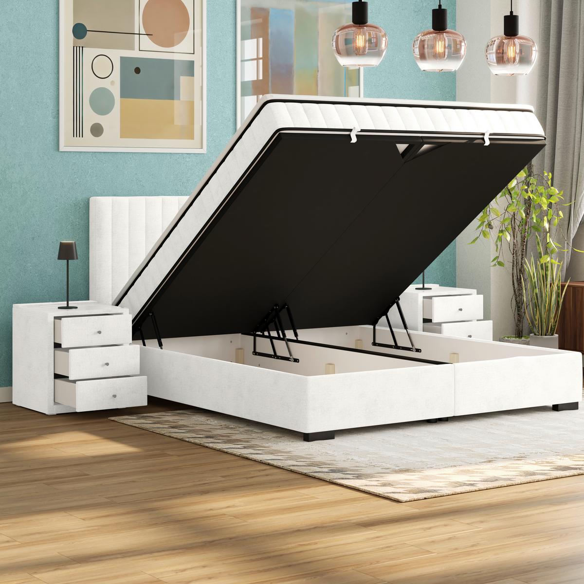 Boxbett Maya inkl. Bettkasten Cremefarben 200x220 cm - Creme/Schwarz, MODERN, Holz/Holzwerkstoff (200/220cm)
