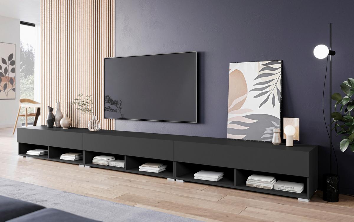 Lowboard A300 Schwarz B: 300 cm - Schwarz/Grau, Trend, Holzwerkstoff (300/27/31cm)