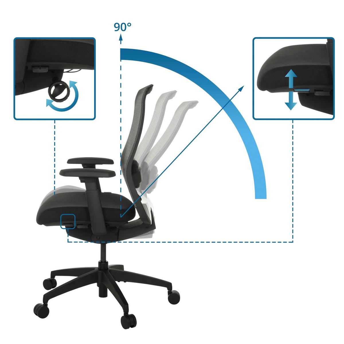 Drehstuhl Colore Schwrz B: 65 cm - Schwarz, MODERN, Kunststoff/Textil (65/95 - 103/70cm) - MID.YOU