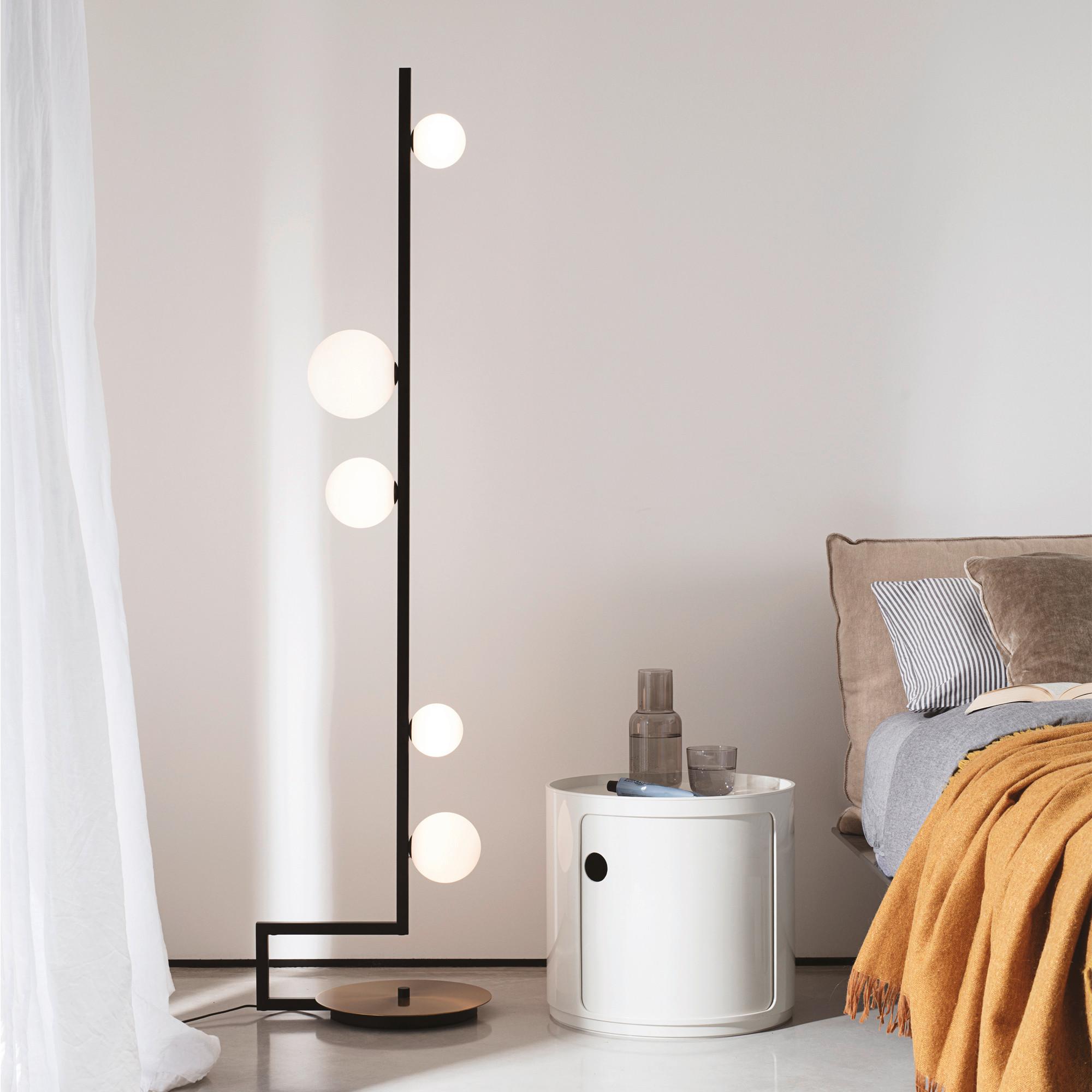 Stehleuchte Birds Schwarz Goldfarben B: 44 cm - Goldfarben/Schwarz, Design, Glas/Metall (30/44/160cm) - Ideal Lux