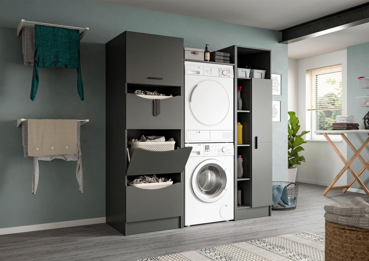 Waschmaschinenschrank Free Anthrazit B: 66cm - Anthrazit/Weiß, Basics, Holzwerkstoff (66/195/60cm) - MID.YOU