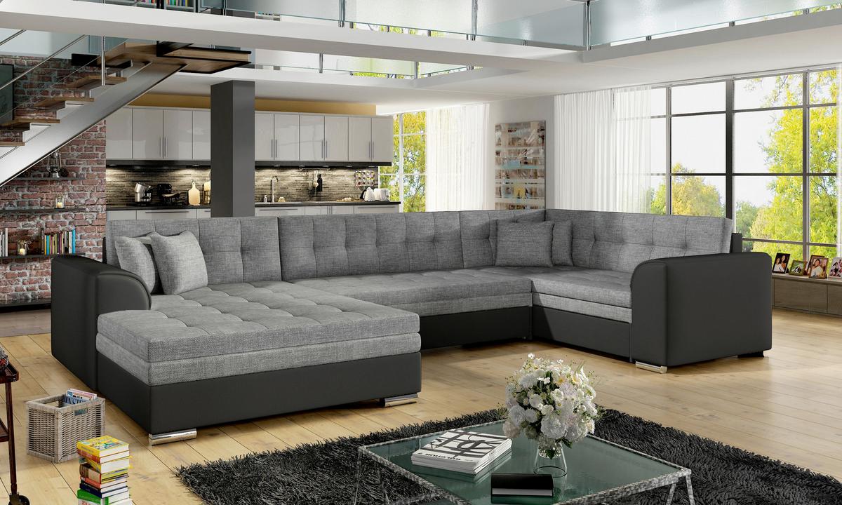 Wohnlandschaft Damario Grau, Schwarz U:189x338x189cm - Chromfarben/Schwarz, Design, Textil (189/338/189cm) - MID.YOU