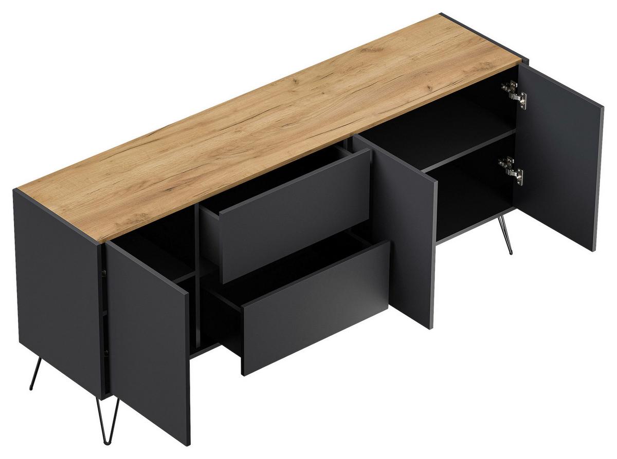 Sideboard Posseik Industrial Graphitfarben/Eiche B: 177 cm - Eichefarben/Schwarz, Design, Holzwerkstoff (177/75,8/42cm) - P & B