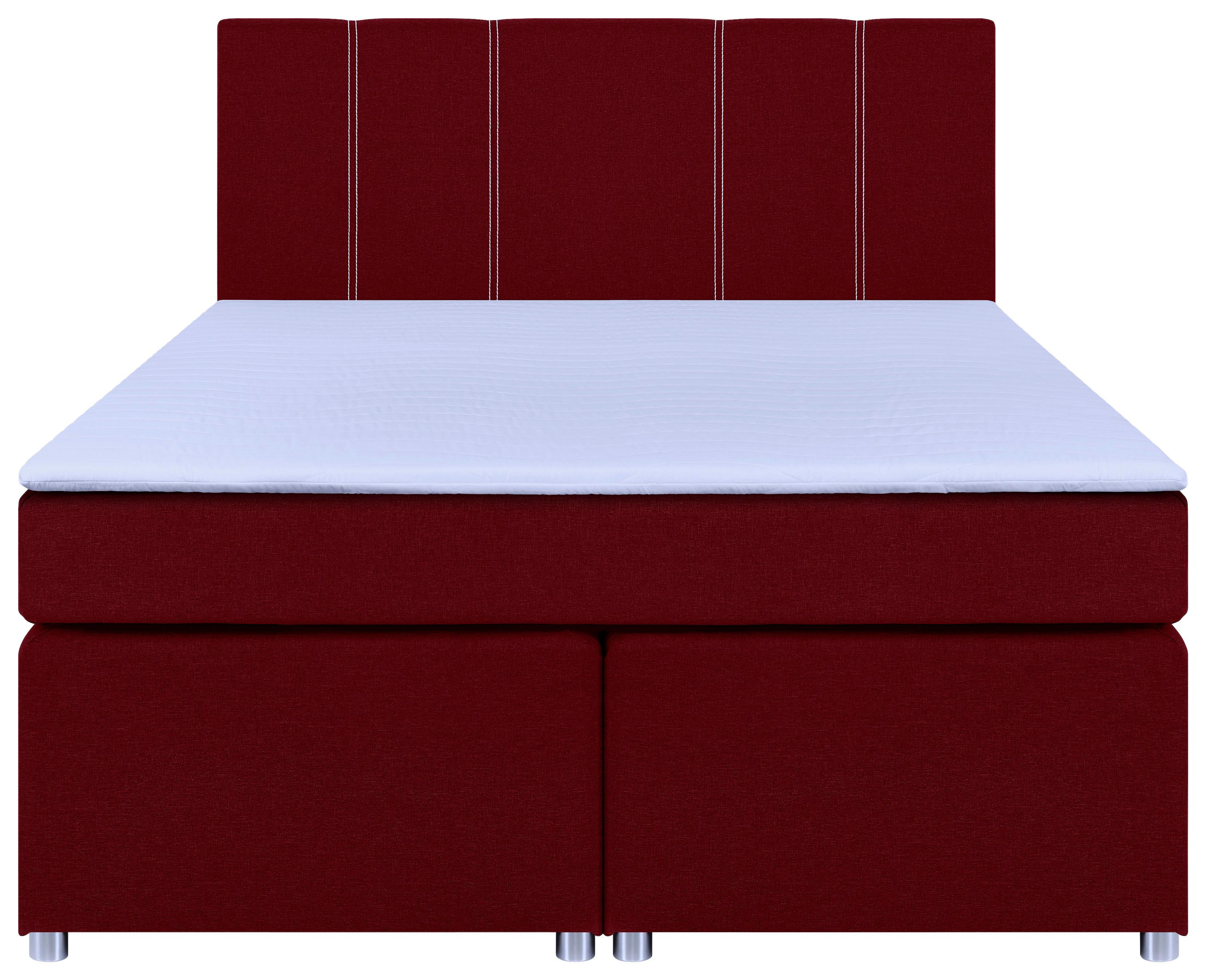 Boxspringbett Malta Mit Topper Rot, 140x200 Cm - Chromfarben/Rot, Basics, Holzwerkstoff/Textil (140/200cm) - P & B
