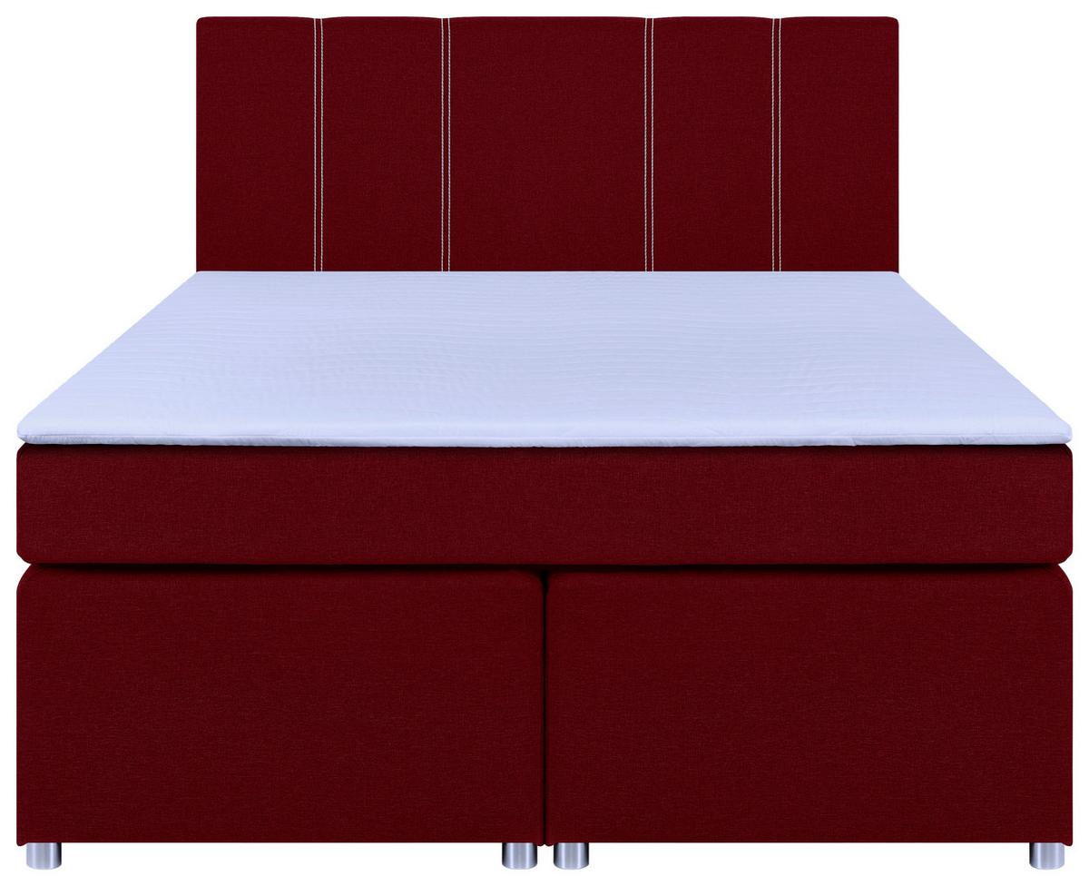 Boxspringbett Malta Mit Topper Rot, 140x200 Cm - Chromfarben/Rot, Basics, Holzwerkstoff/Textil (140/200cm) - P & B