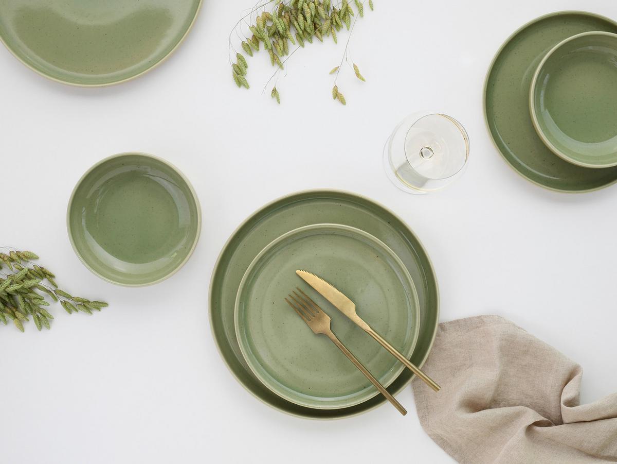Speisetellerset Romana 12--Teilig. Creme/grün - Creme/Grün, Design, Keramik - Creatable