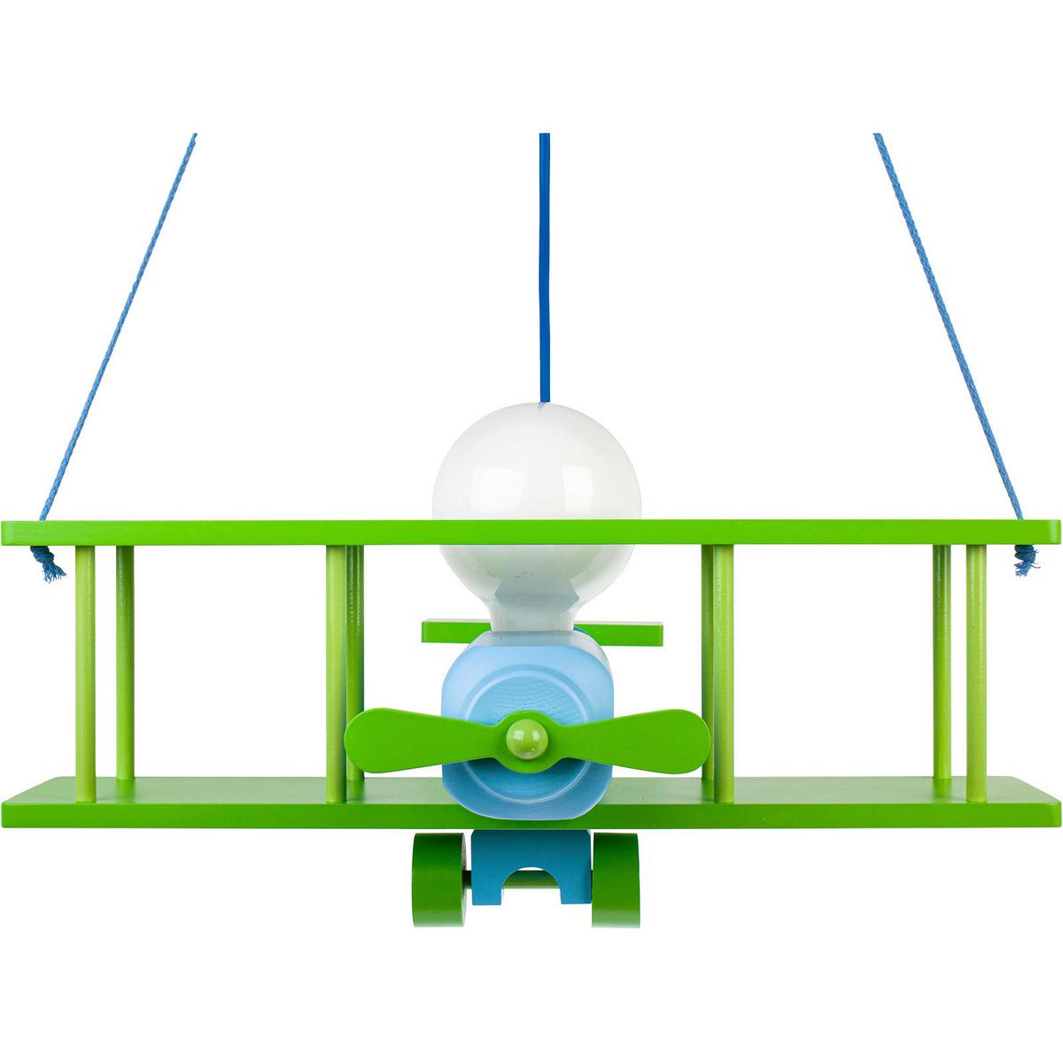 Kinderhängeleuchte Flugzeug H: 75 cm 1-Flammig - Blau/Grün, KONVENTIONELL, Holz (42/45/75cm)
