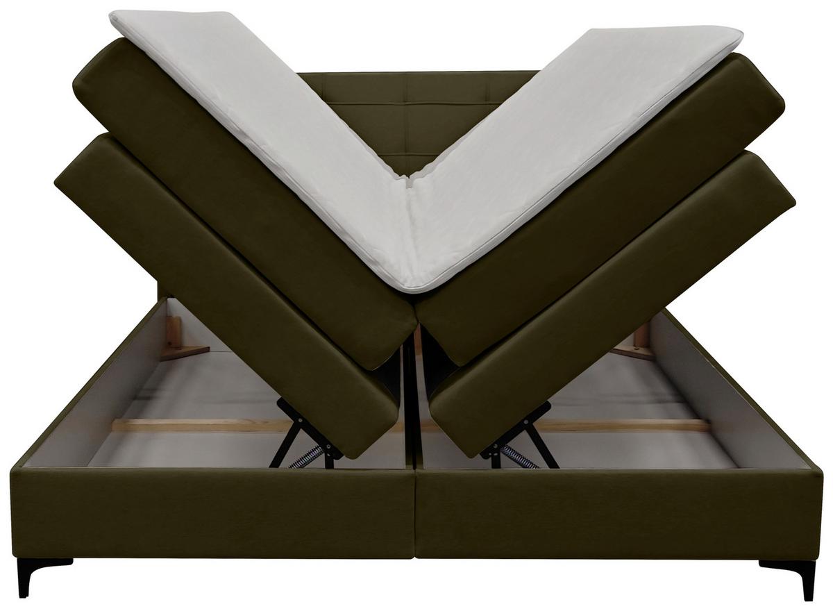 Boxspringbett Mitto mit Topper 180x200 cm - Schwarz/Grün, KONVENTIONELL, Textil/Metall (180/200cm)