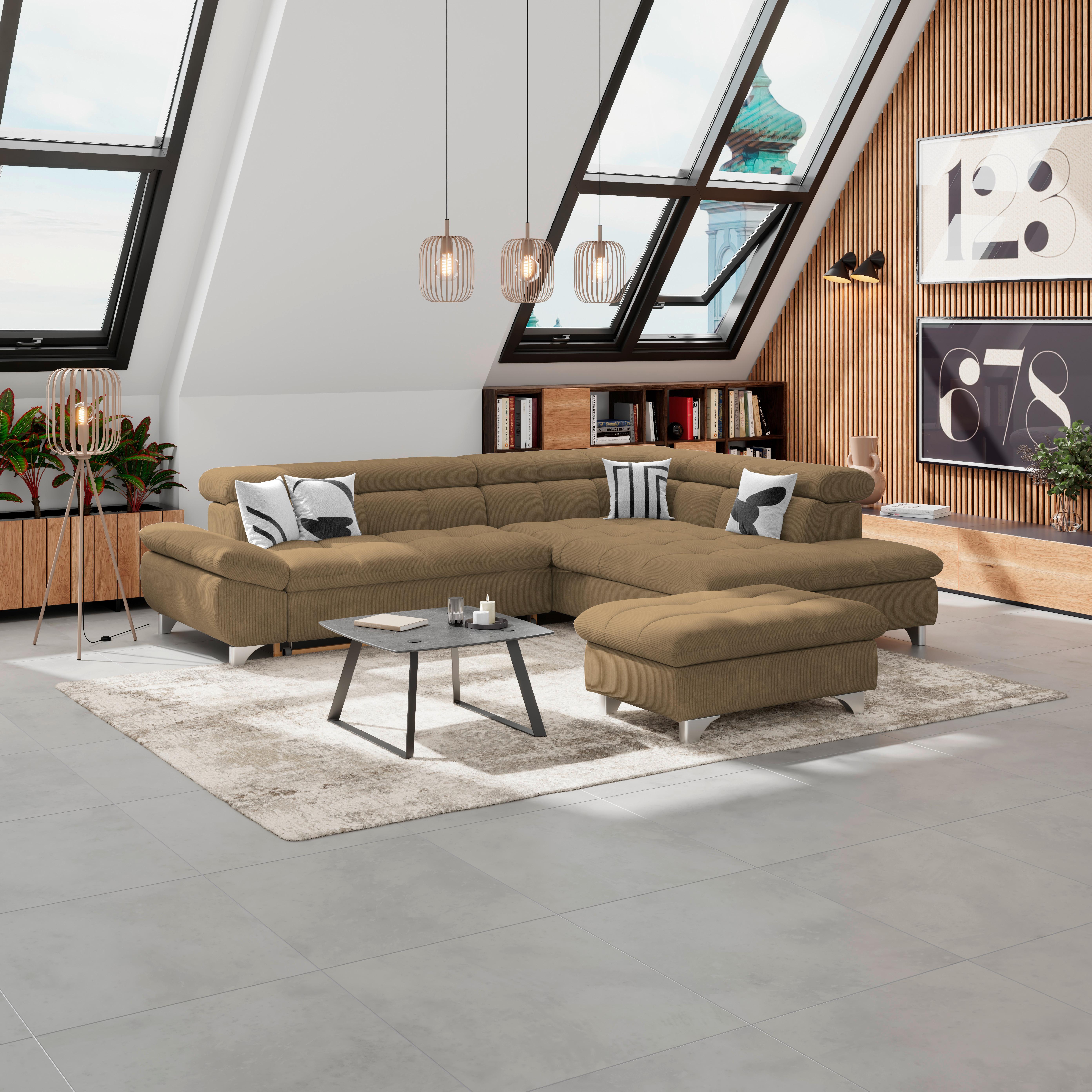 Hocker Gemini Braun, B: 108cm - Chromfarben/Braun, KONVENTIONELL, Textil (108/46/108cm)