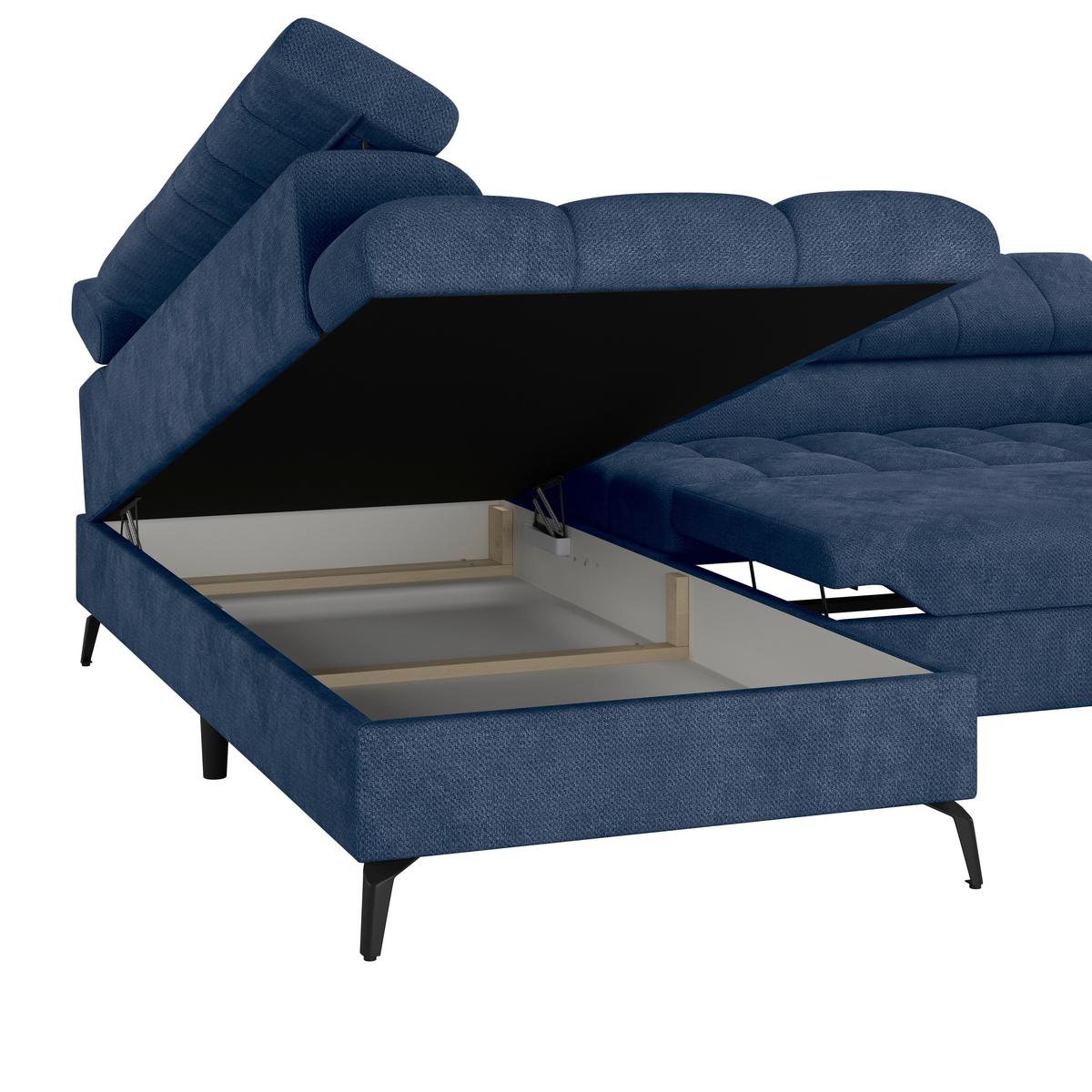 Ecksofa Mit Schlaffunktion & Bettkasten Volf Blau - Blau/Schwarz, Trend, Kunststoff/Textil (203/261cm)