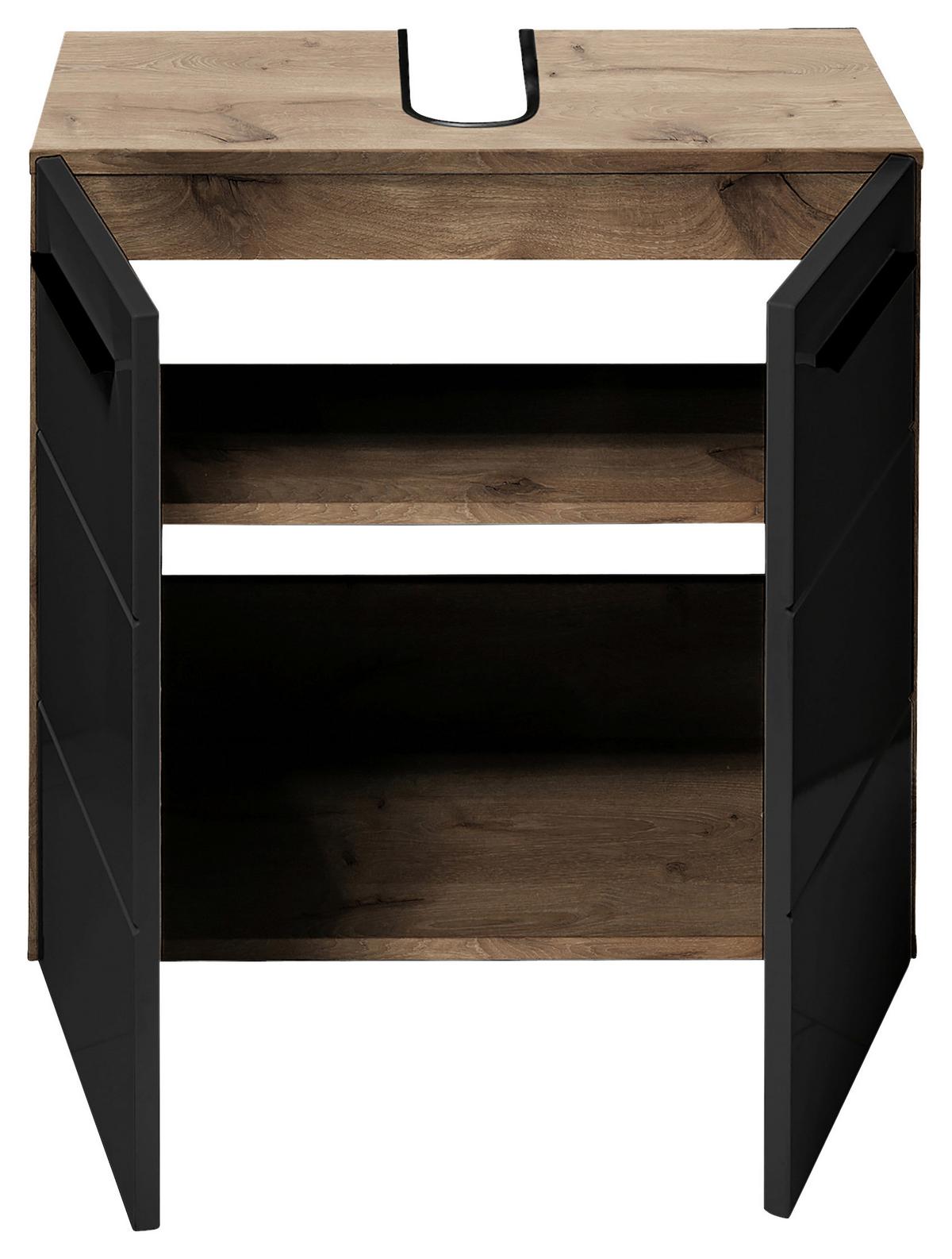 Waschbeckenunterschrank Vista B: 60 cm Eiche Dekor/Schwarz - Eichefarben/Schwarz, Basics, Holzwerkstoff (60/62/31cm) - MID.YOU