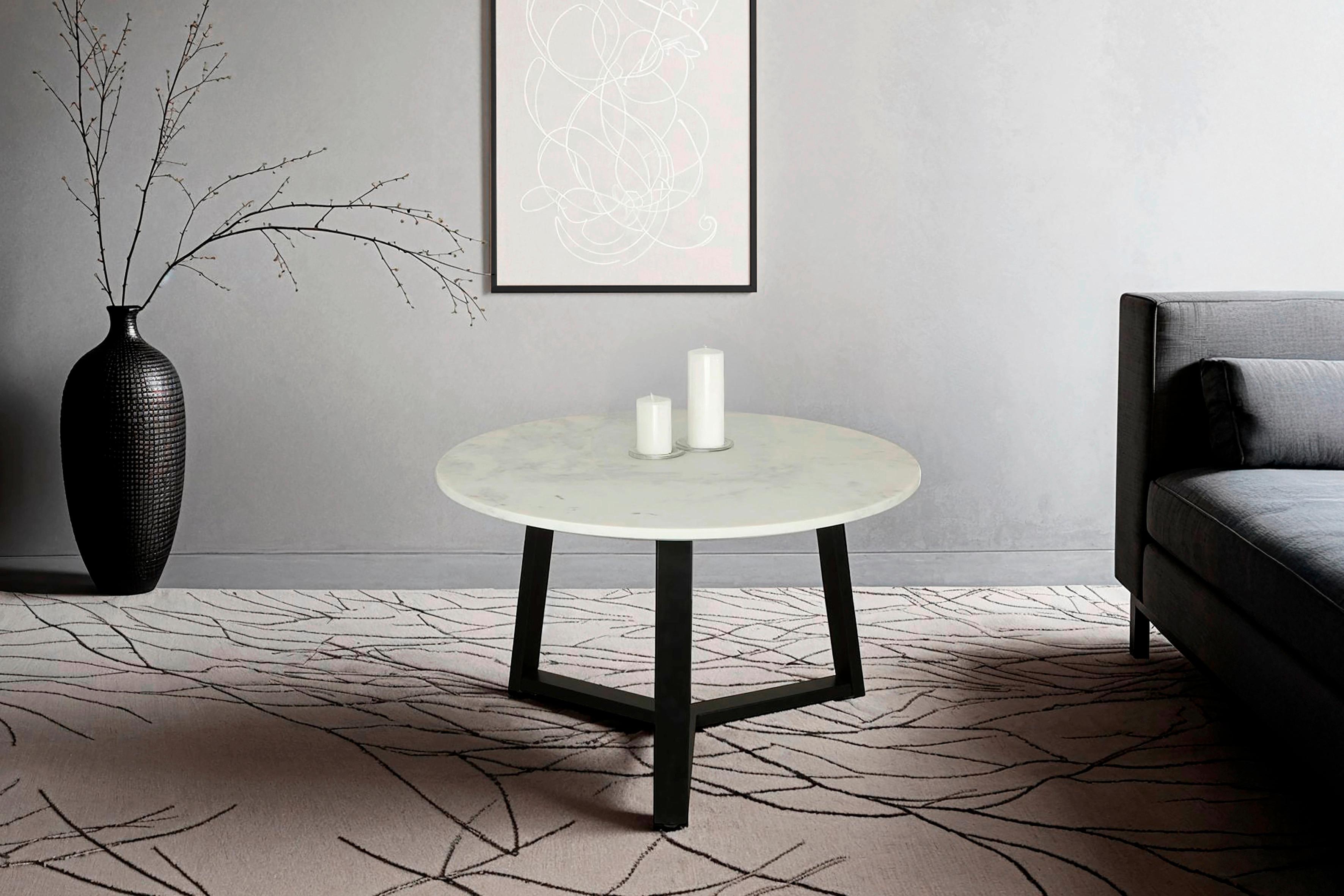 Couchtisch Cross Weiß/schwarz D: 75 Cm - Schwarz/Weiß, Design, Stein/Metall (75/46/75cm) - MID.YOU