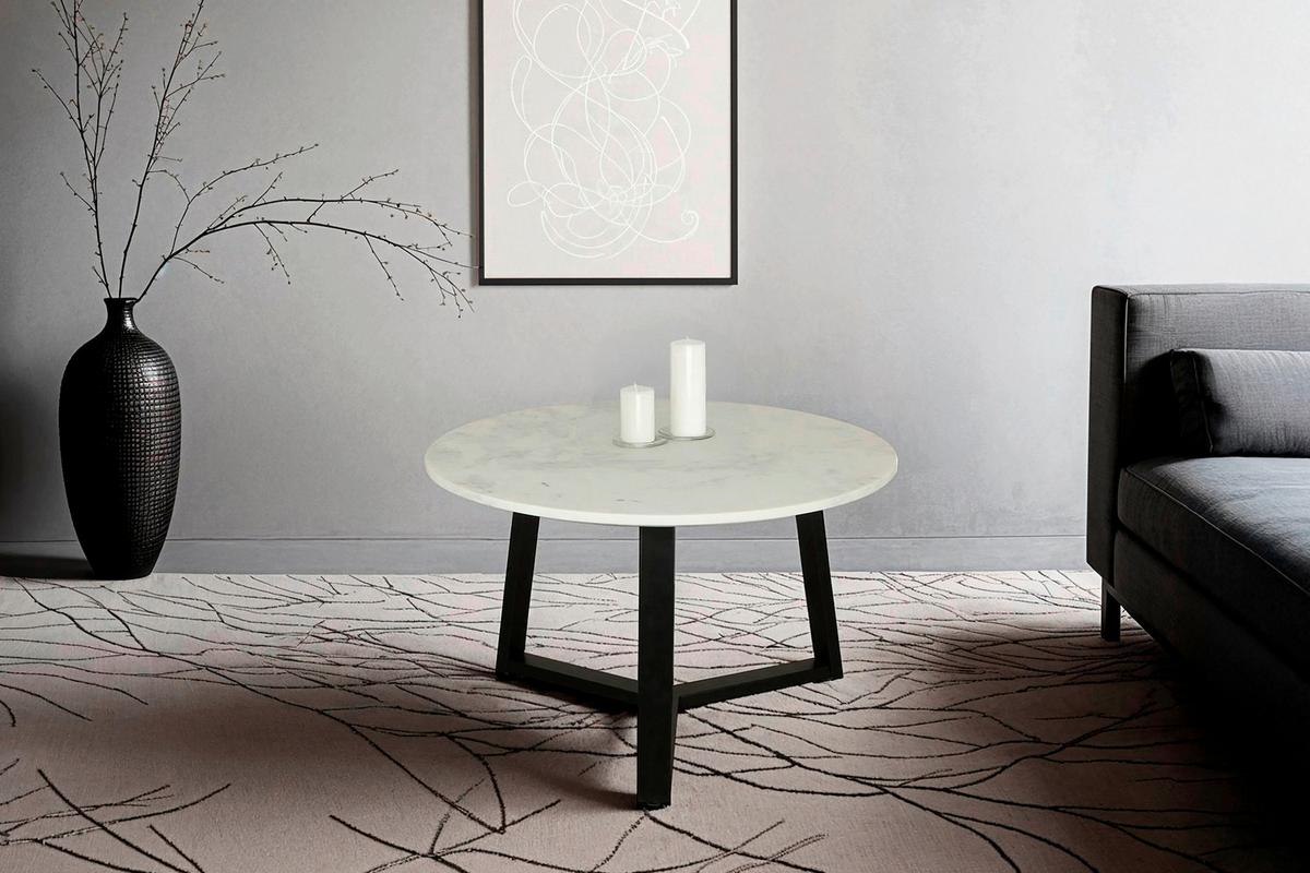 Couchtisch Cross Weiß/schwarz D: 75 Cm - Schwarz/Weiß, Design, Stein/Metall (75/46/75cm) - MID.YOU