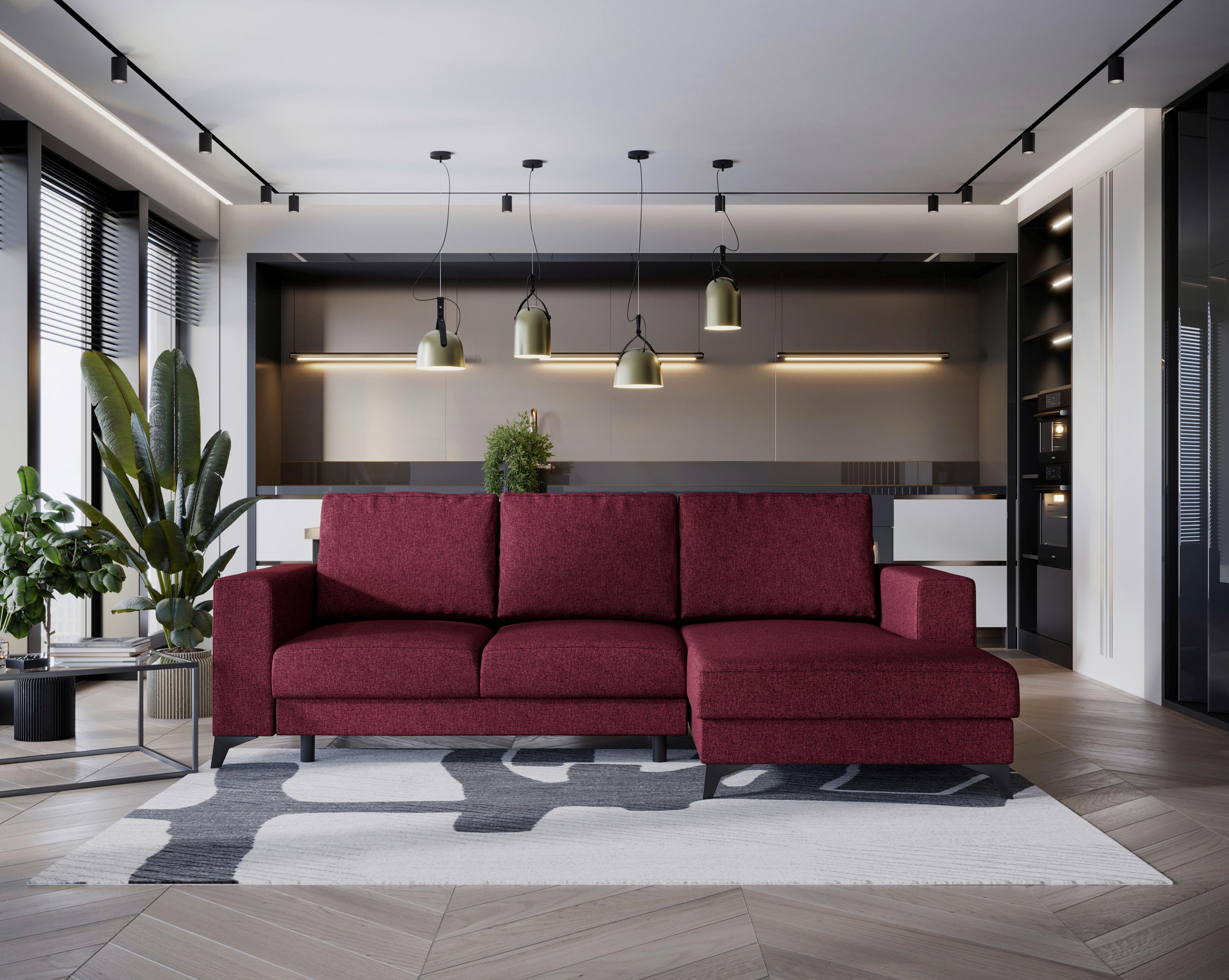 Ecksofa Harvey 244x156 Cm Mit Schlaffunktion Rot - Rot/Schwarz, Design, Textil (244/156cm) - Livetastic