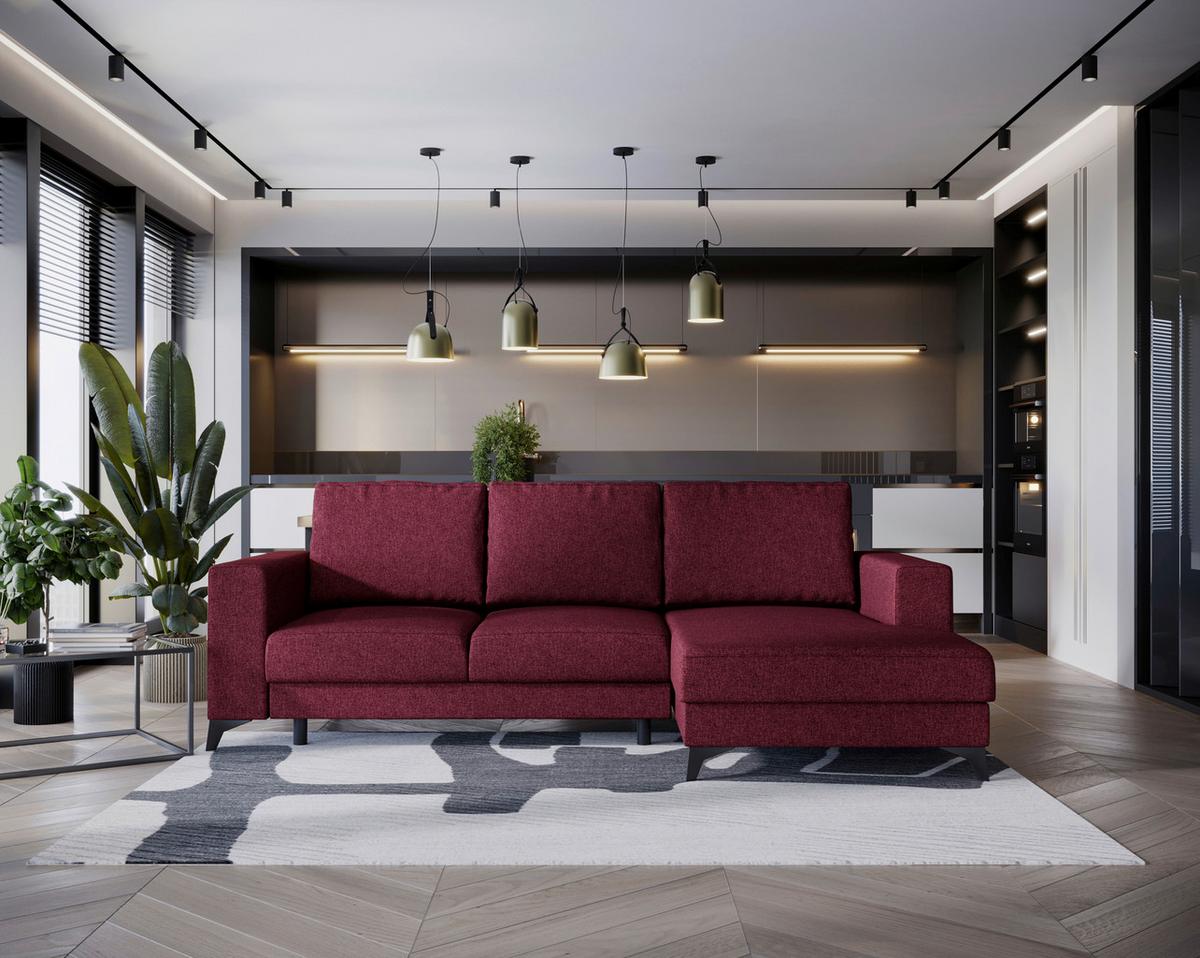 Ecksofa Harvey 244x156 cm mit Schlaffunktion Rot - Rot/Schwarz, Design, Textil (244/156cm) - Livetastic