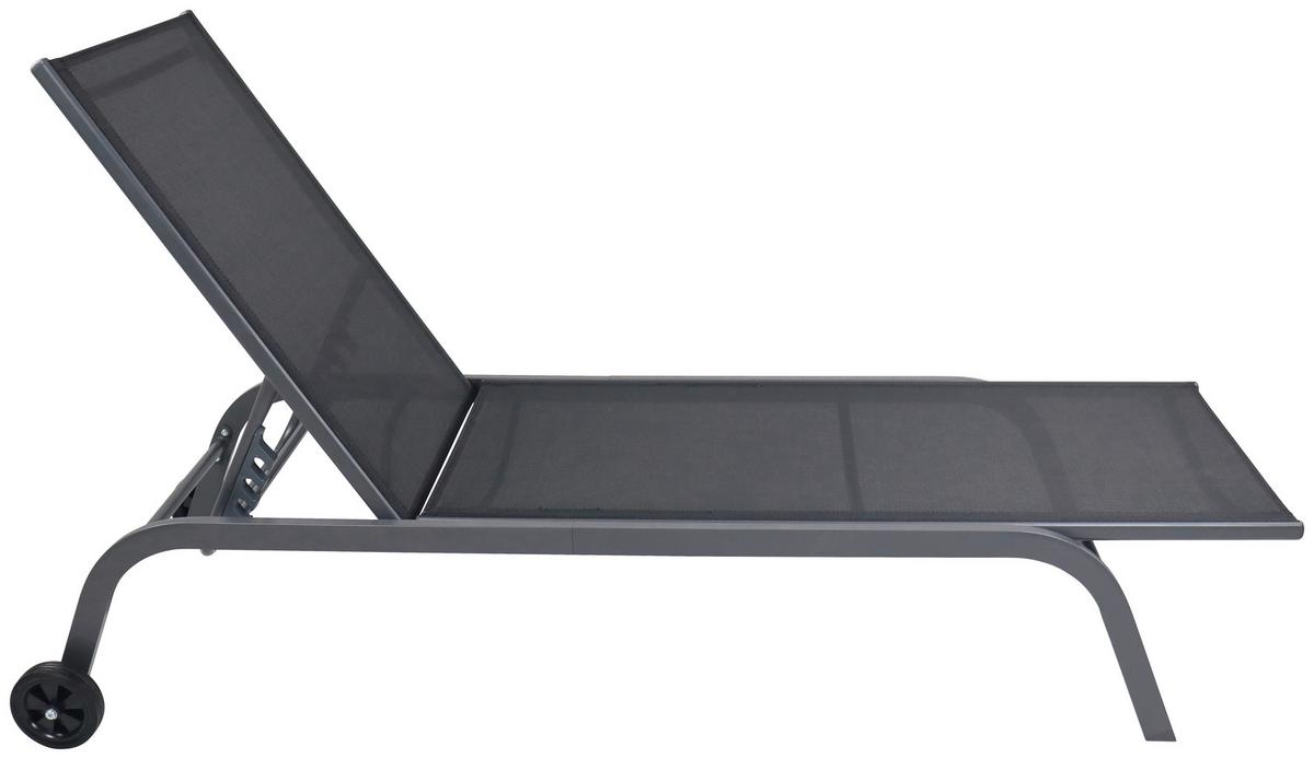 Sonnenliege Sonlas Schwarz Stahl, Textilene mit Rollen - Schwarz, MODERN, Kunststoff/Textil (32/58/192cm) - Ambia Garden