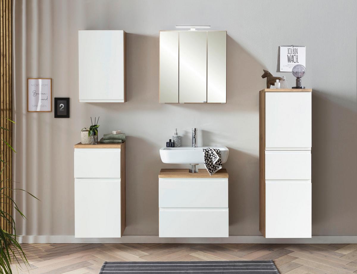 Spiegelschrank Varese Mit Led 3-Türig Bxhxt: 60x642x20 Cm - Eiche Wotan, MODERN, Glas/Holzwerkstoff (60/64/20cm) - Held