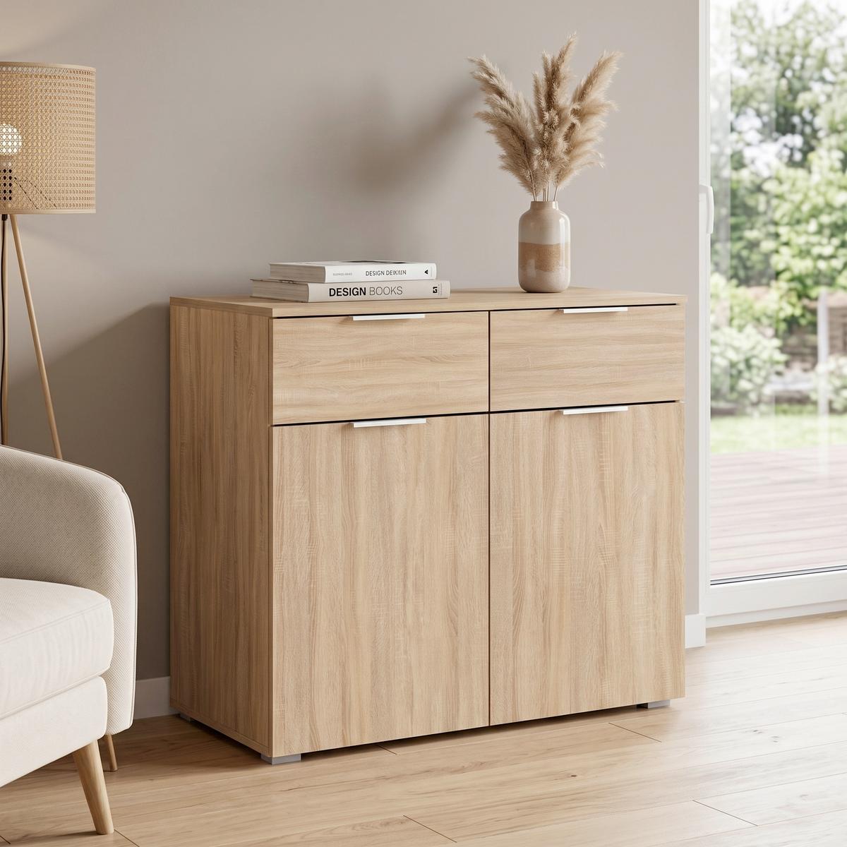 KOMMODE Alabama, Sonoma Eiche B: 80 cm - Alufarben/Sonoma Eiche, MODERN, Holzwerkstoff (80/81/42cm) - Rauch Möbel