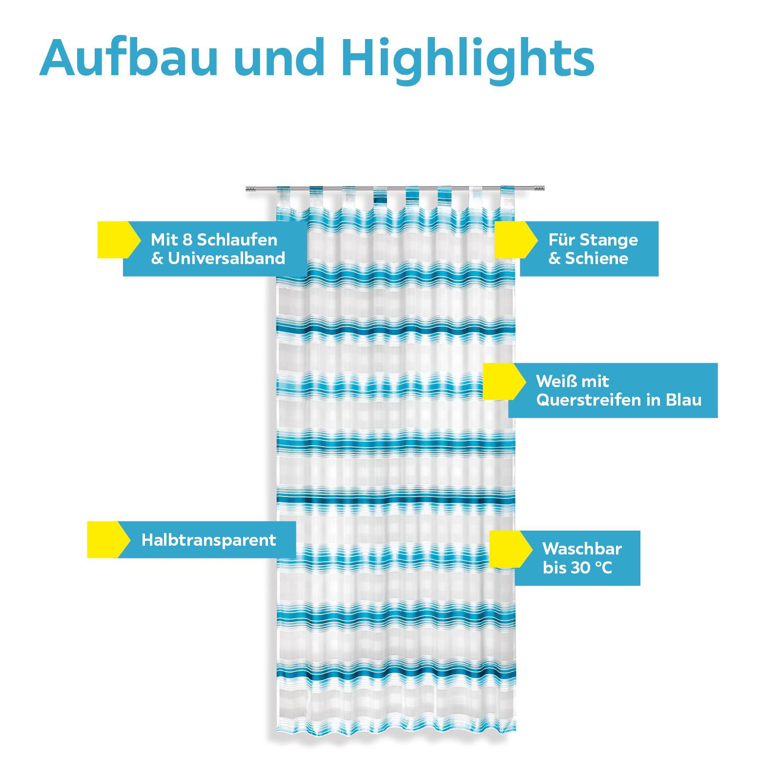 Vorhang Mit Schlaufen Und Band Fianna 140x245 Cm Blau/ Weiß - Blau/Weiß, KONVENTIONELL, Textil (140/245cm) - Luca Bessoni