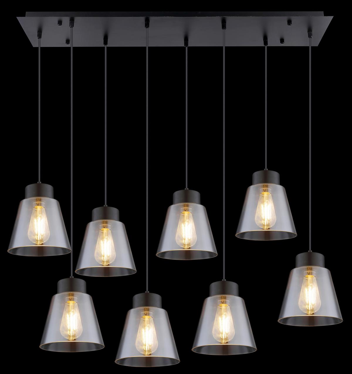 Hängeleuchte Globo H: 125 Cm 8-Flammig - Schwarz, Basics, Glas/Metall (94/34/125cm) - Globo